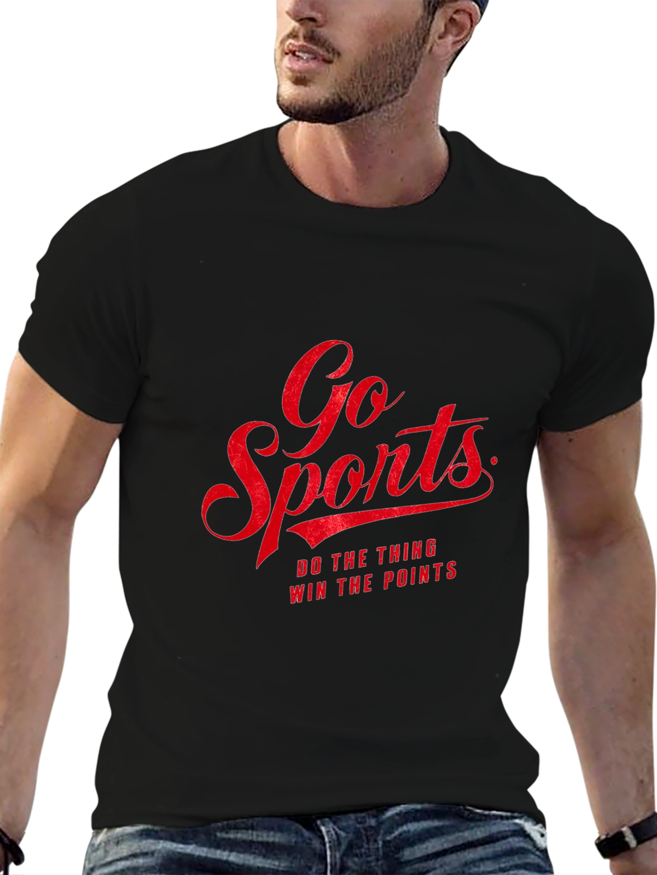 Go Sports Graphic Tee - Black Cotton T-Shirt