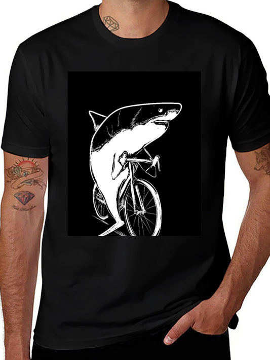 Shark on Bike T-Shirt - Funny Animal Graphic Tee