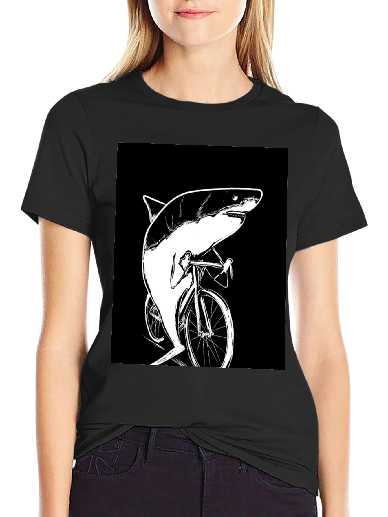 Shark on Bike T-Shirt - Funny Animal Graphic Tee