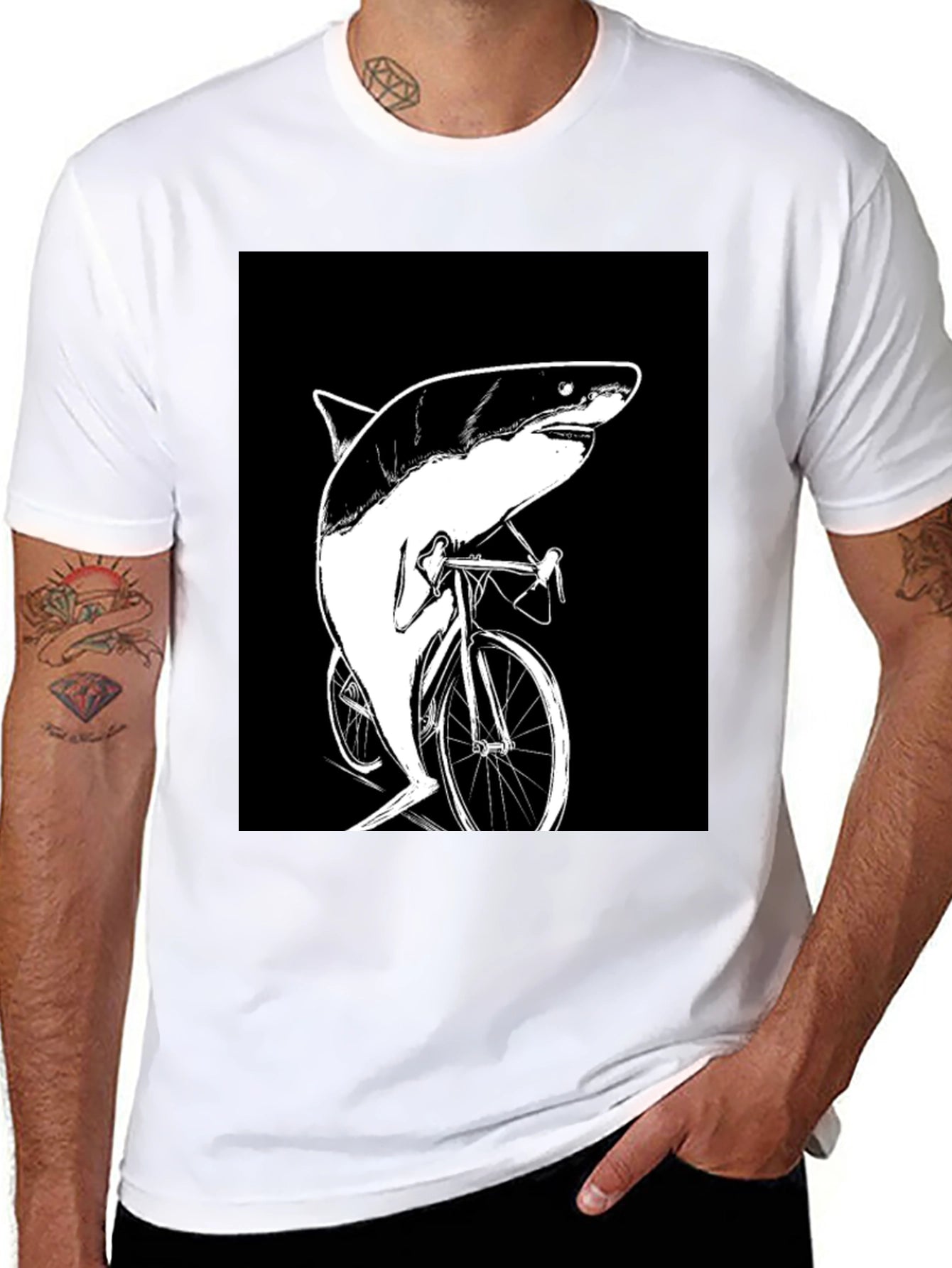 Shark on Bike T-Shirt - Funny Animal Graphic Tee
