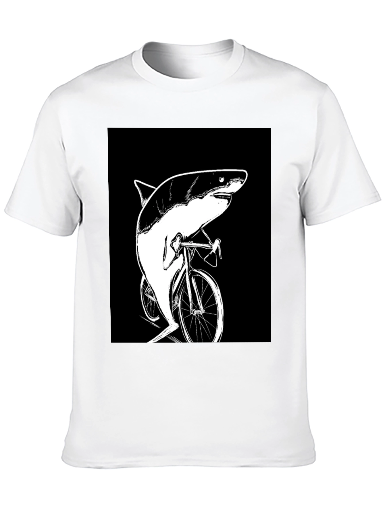 Shark on Bike T-Shirt - Funny Animal Graphic Tee