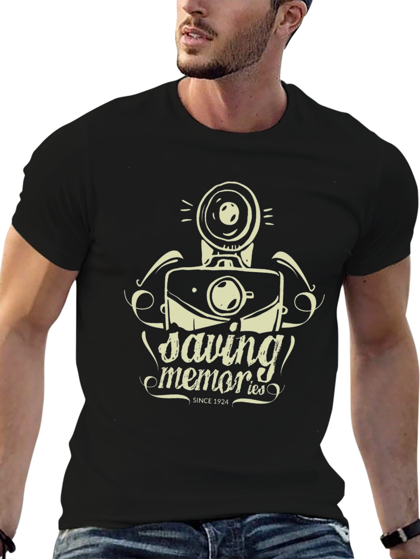 Retro Camera Saving Memories Black T-Shirt