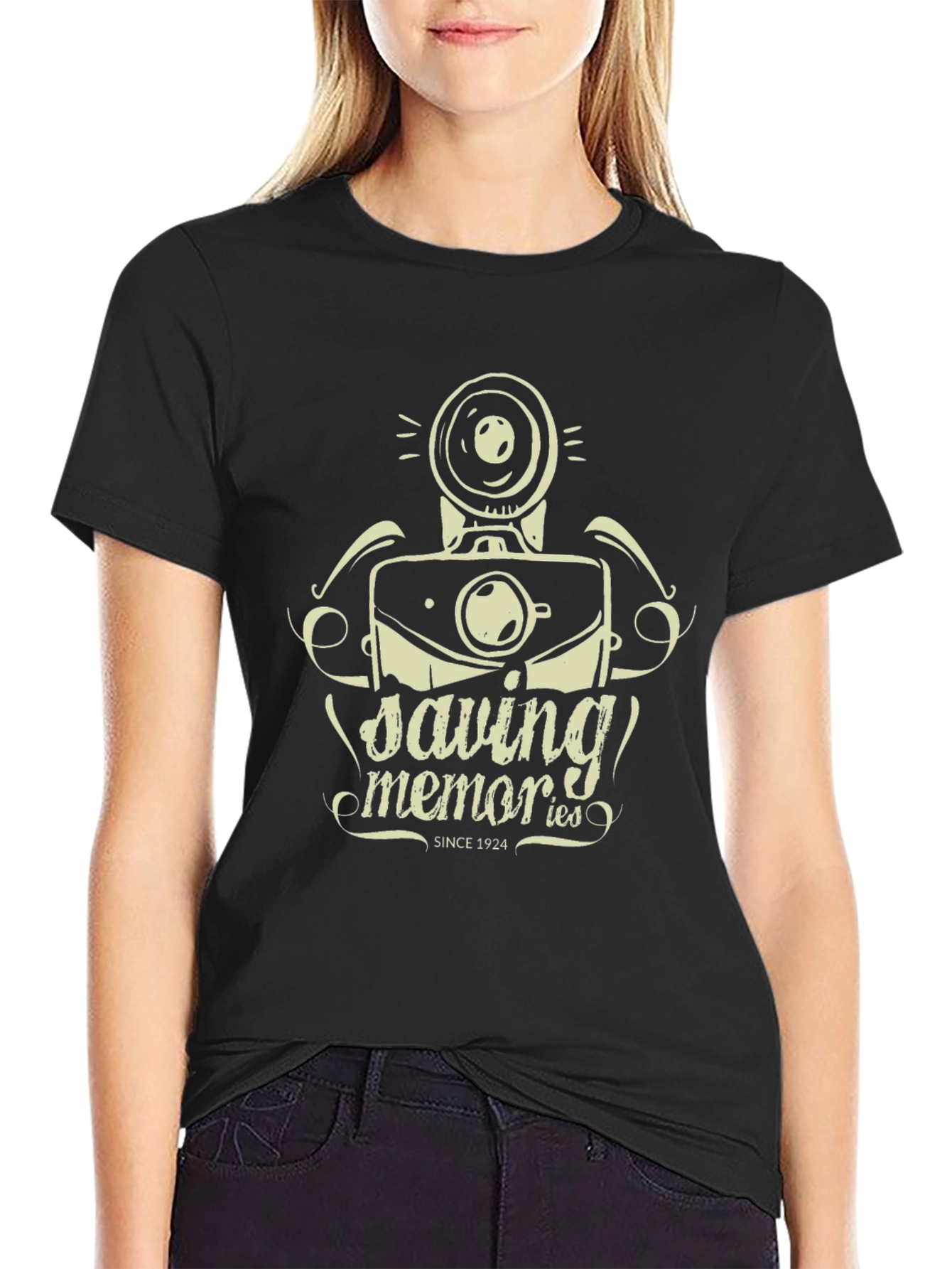 Retro Camera Saving Memories Black T-Shirt