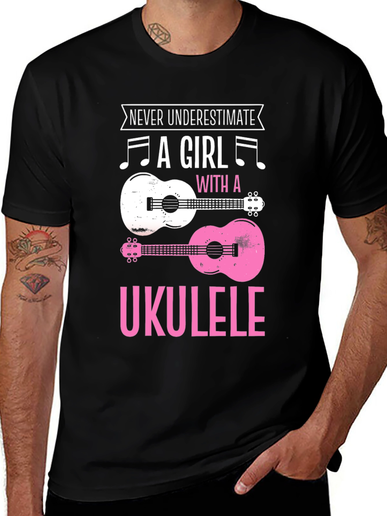 Never Underestimate Girl With Ukulele Graphic Tee