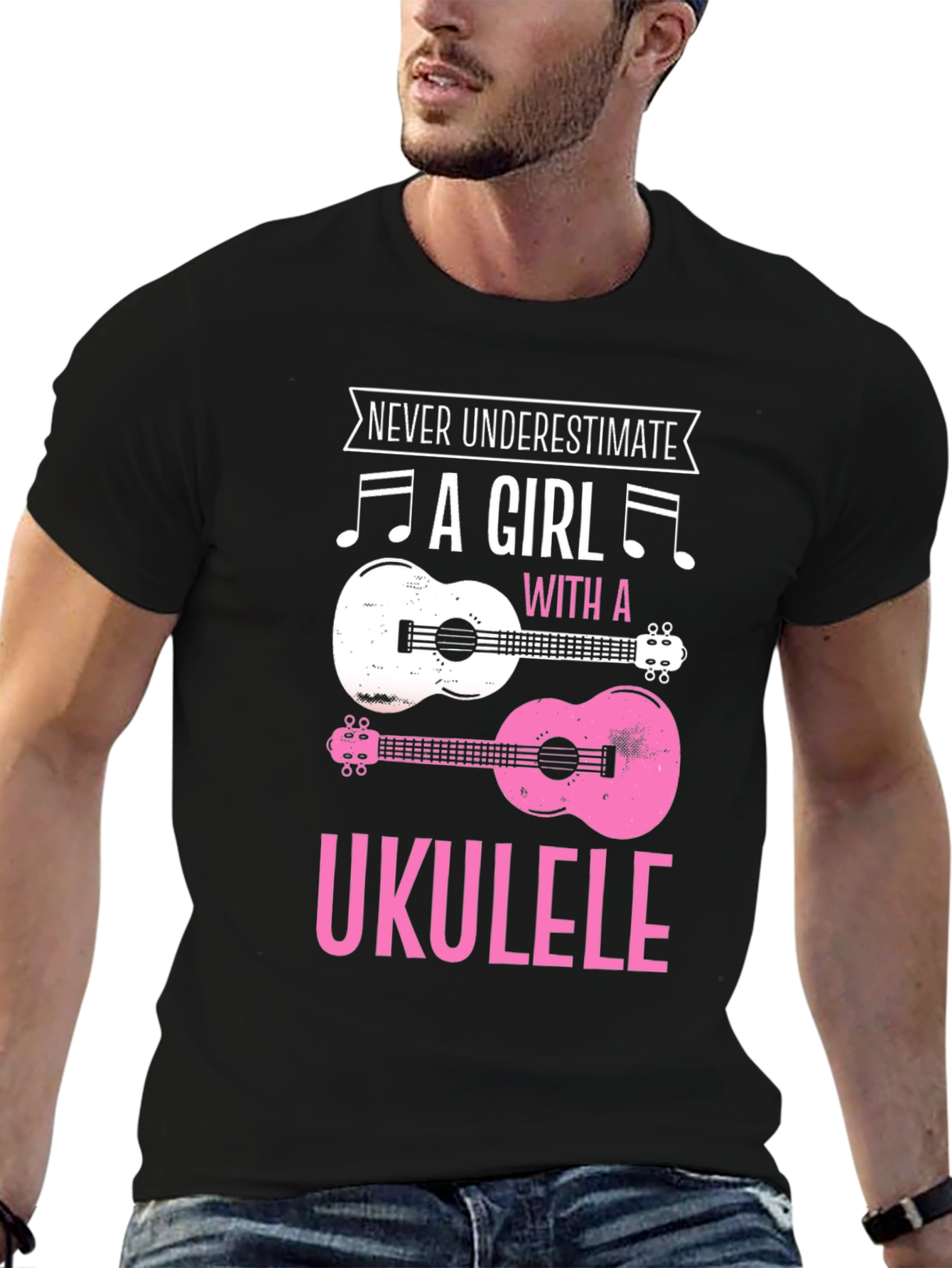 Never Underestimate Girl With Ukulele Graphic Tee