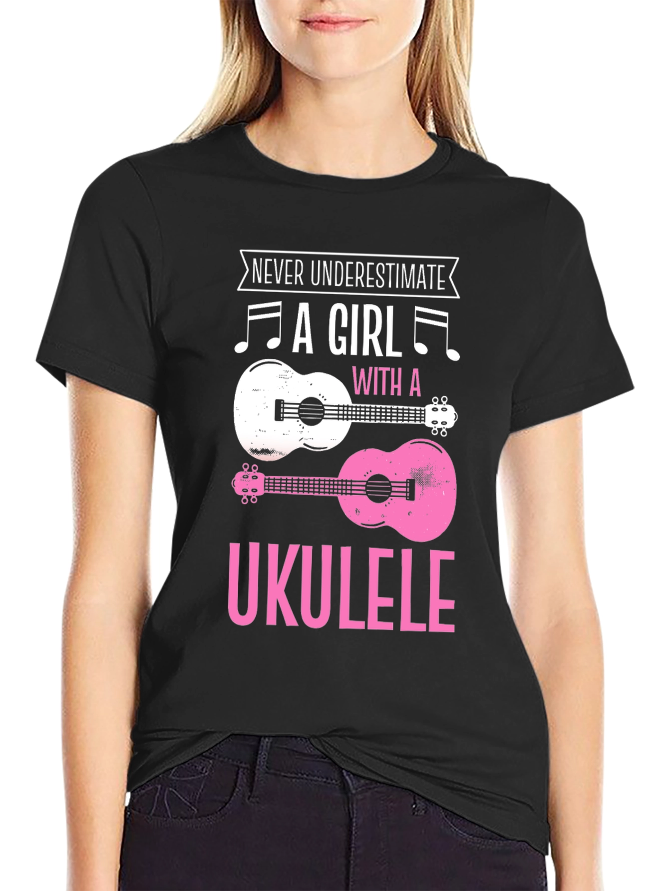 Never Underestimate Girl With Ukulele Graphic Tee