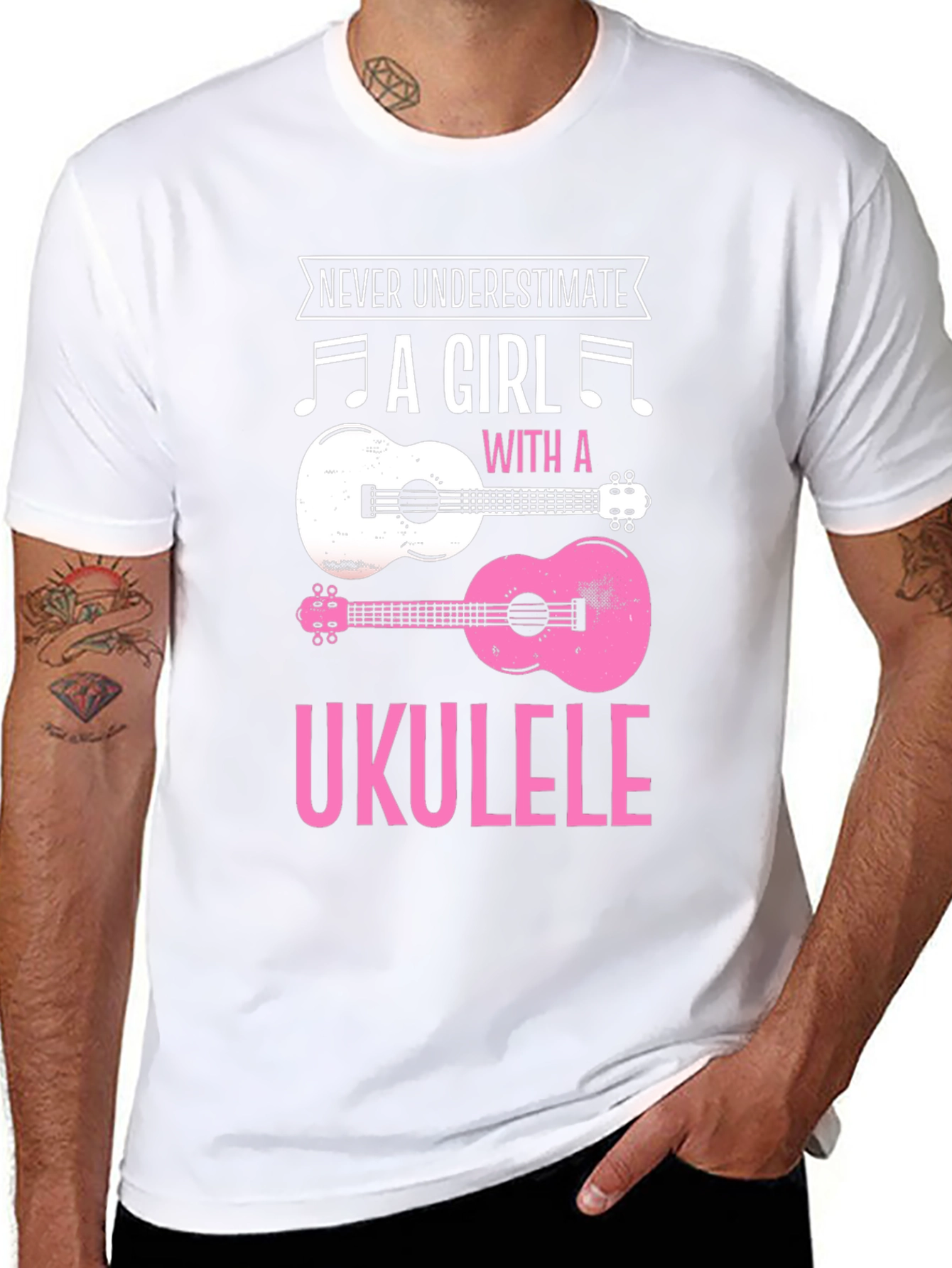 Never Underestimate Girl With Ukulele Graphic Tee