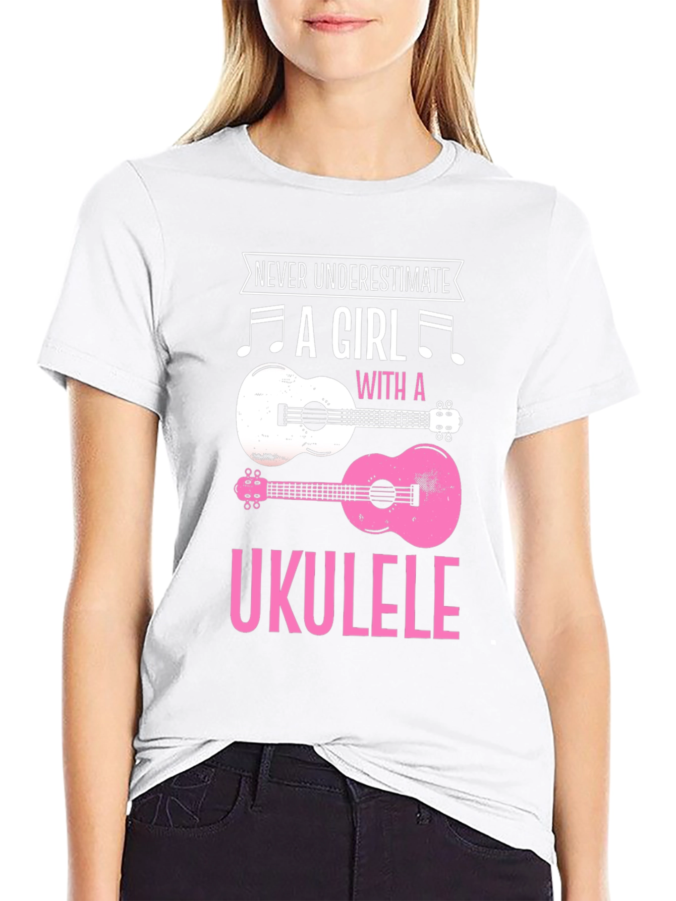 Never Underestimate Girl With Ukulele Graphic Tee