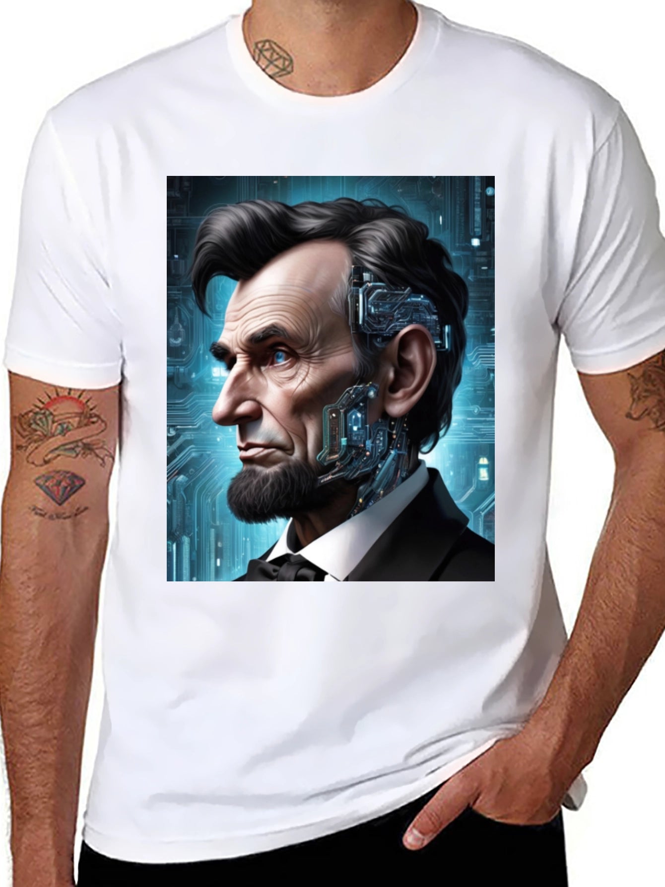 Cyberpunk Lincoln T-Shirt - Futuristic President Design