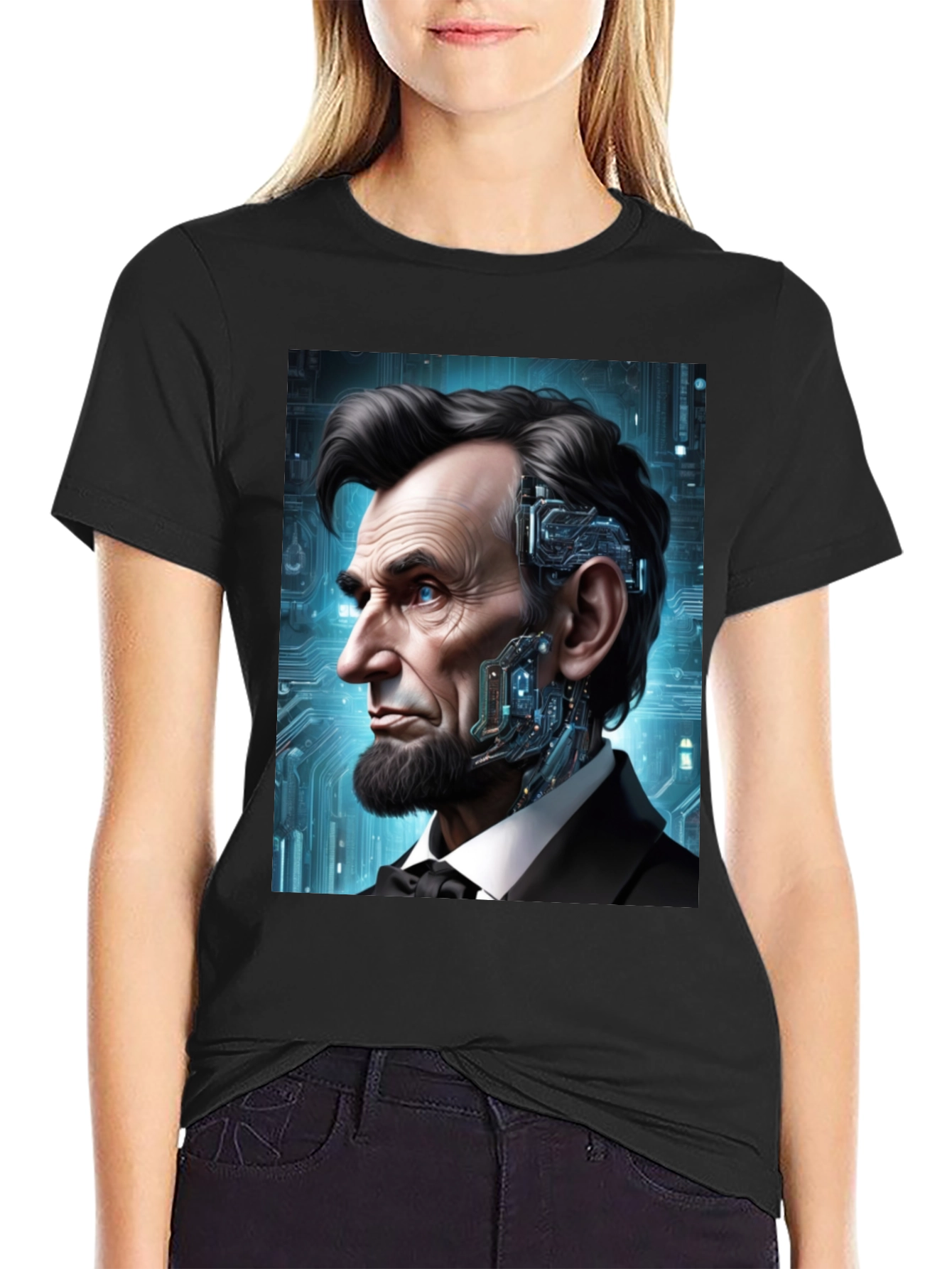 Cyberpunk Lincoln T-Shirt - Futuristic President Design