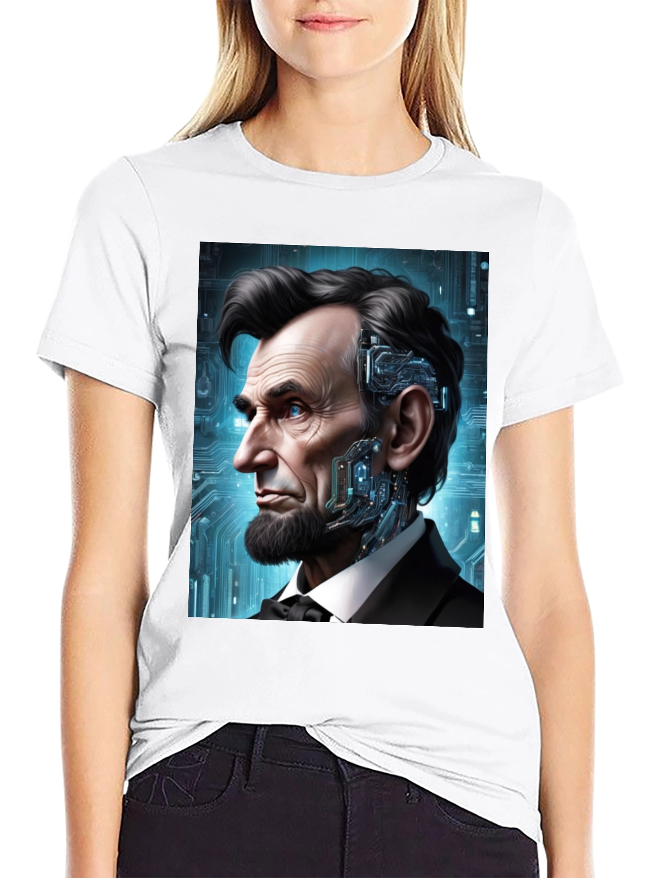 Cyberpunk Lincoln T-Shirt - Futuristic President Design