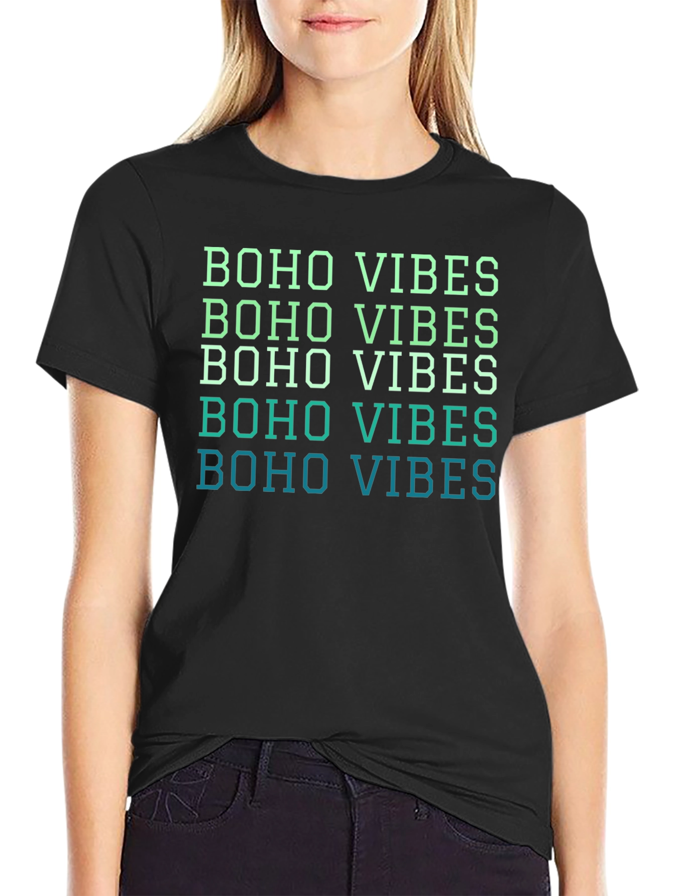 Boho Vibes Graphic Tee - Relaxed Fit Black T-Shirt