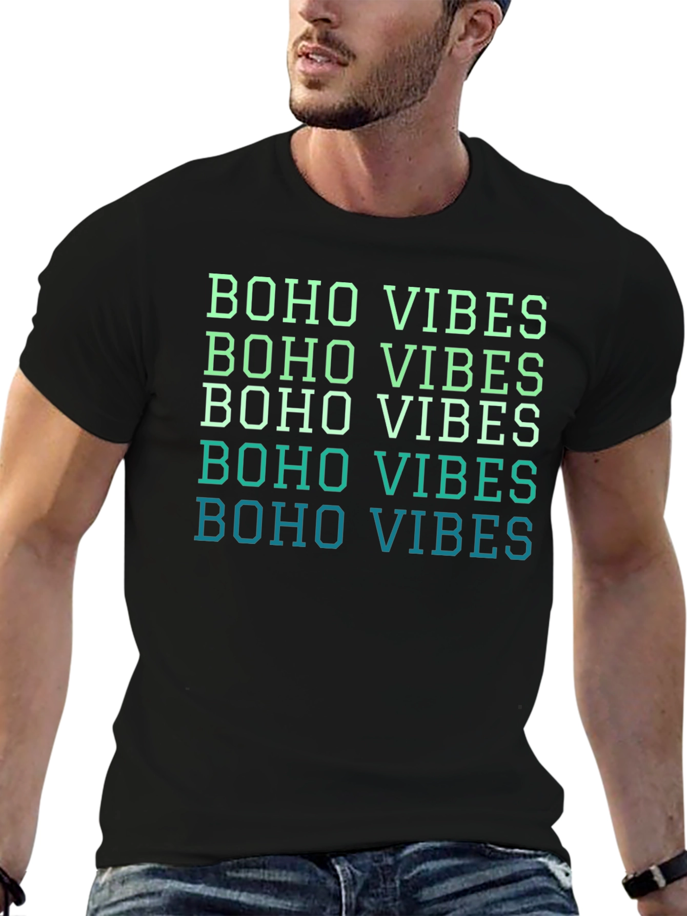Boho Vibes Graphic Tee - Relaxed Fit Black T-Shirt