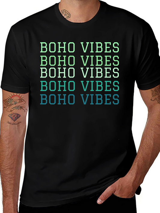 Boho Vibes Graphic Tee - Relaxed Fit Black T-Shirt