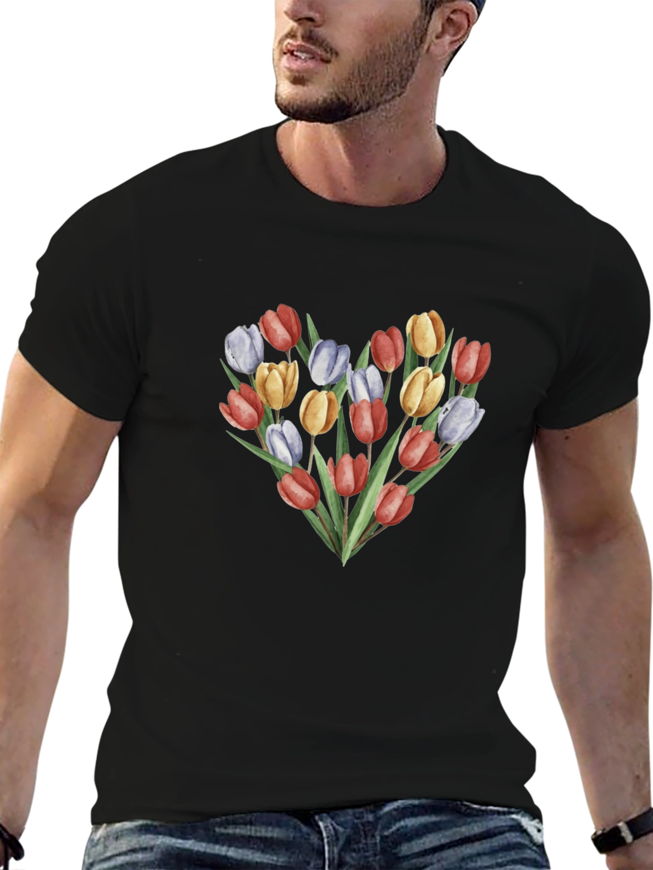 Floral Heart Graphic Tee - Soft Cotton Blend