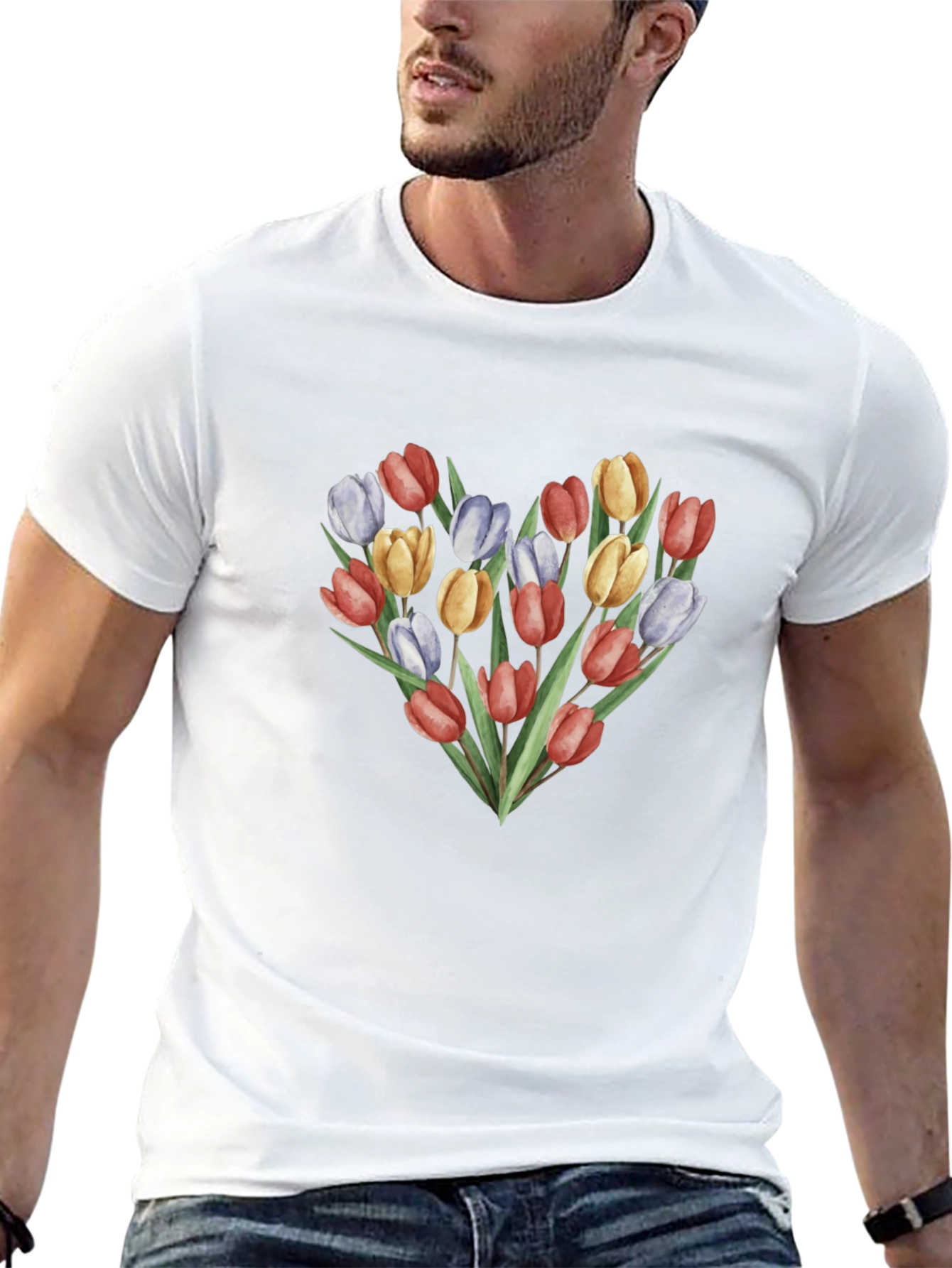 Floral Heart Graphic Tee - Soft Cotton Blend