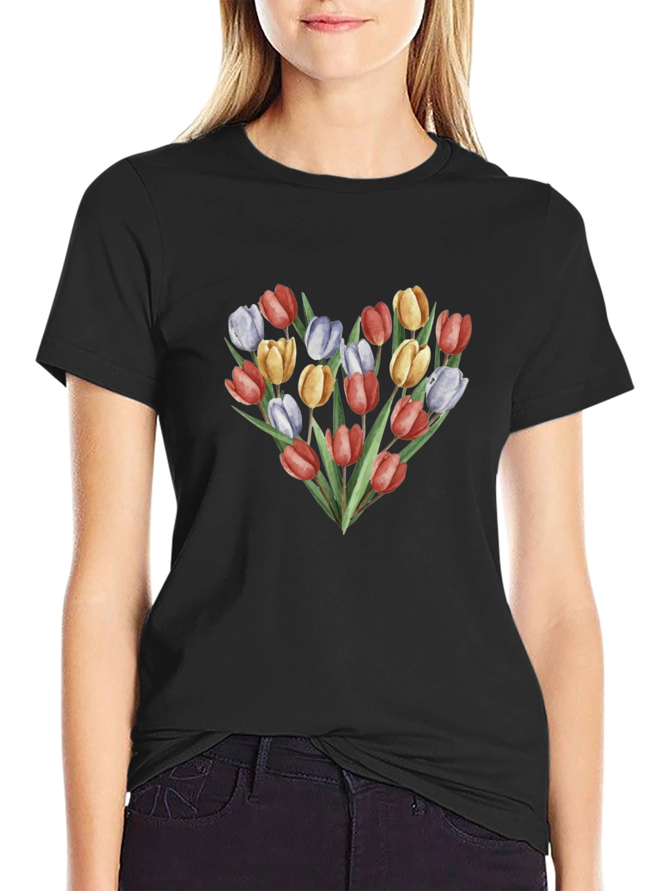 Floral Heart Graphic Tee - Soft Cotton Blend