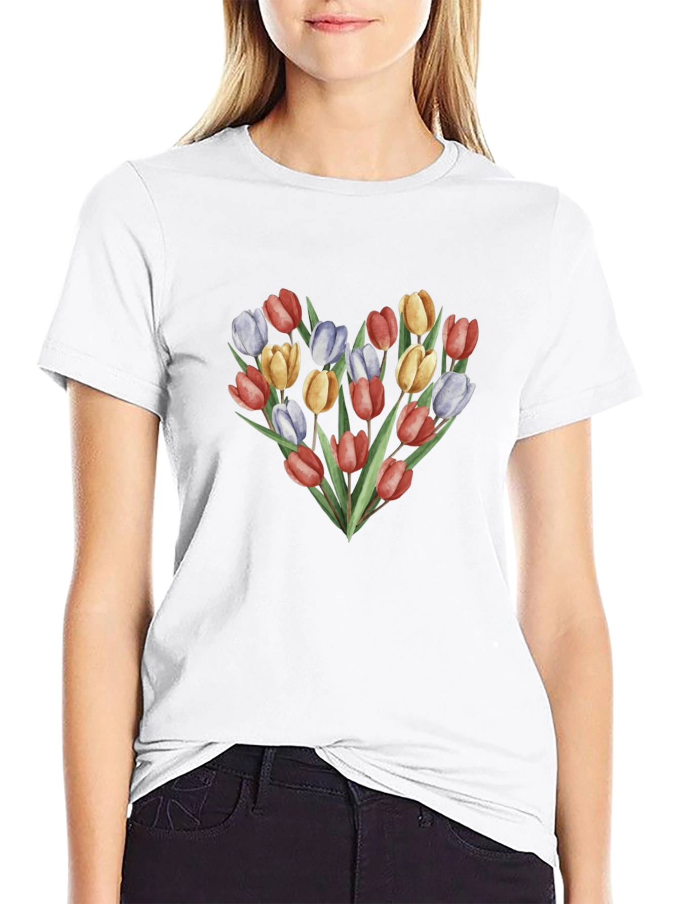Floral Heart Graphic Tee - Soft Cotton Blend