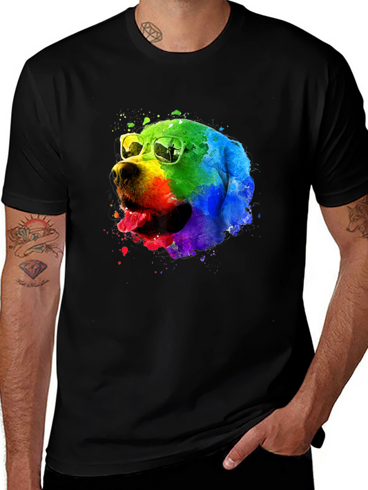 Rainbow Dog T-Shirt - Watercolor Pup with Glasses!