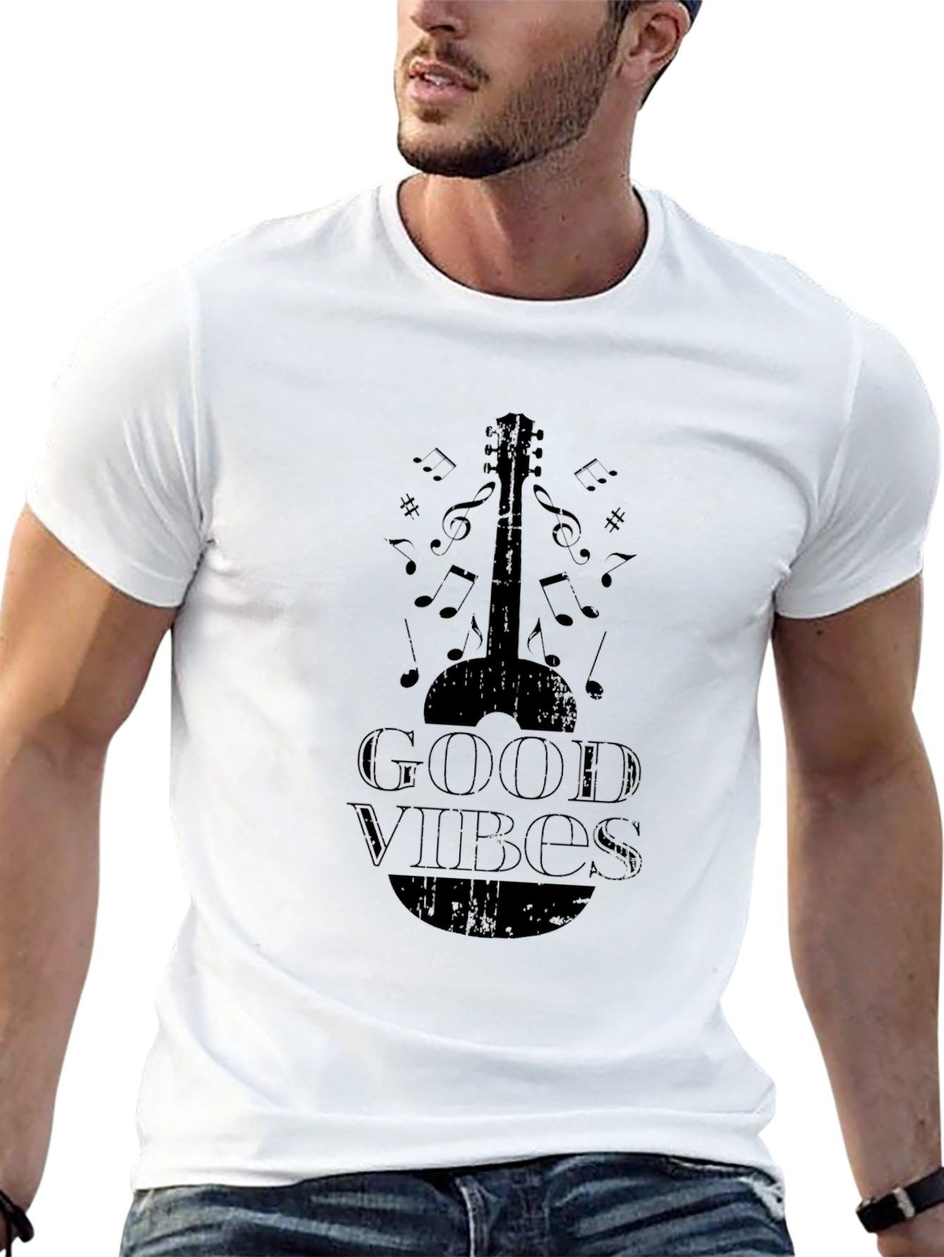 Good Vibes Guitar Graphic Tee - Black