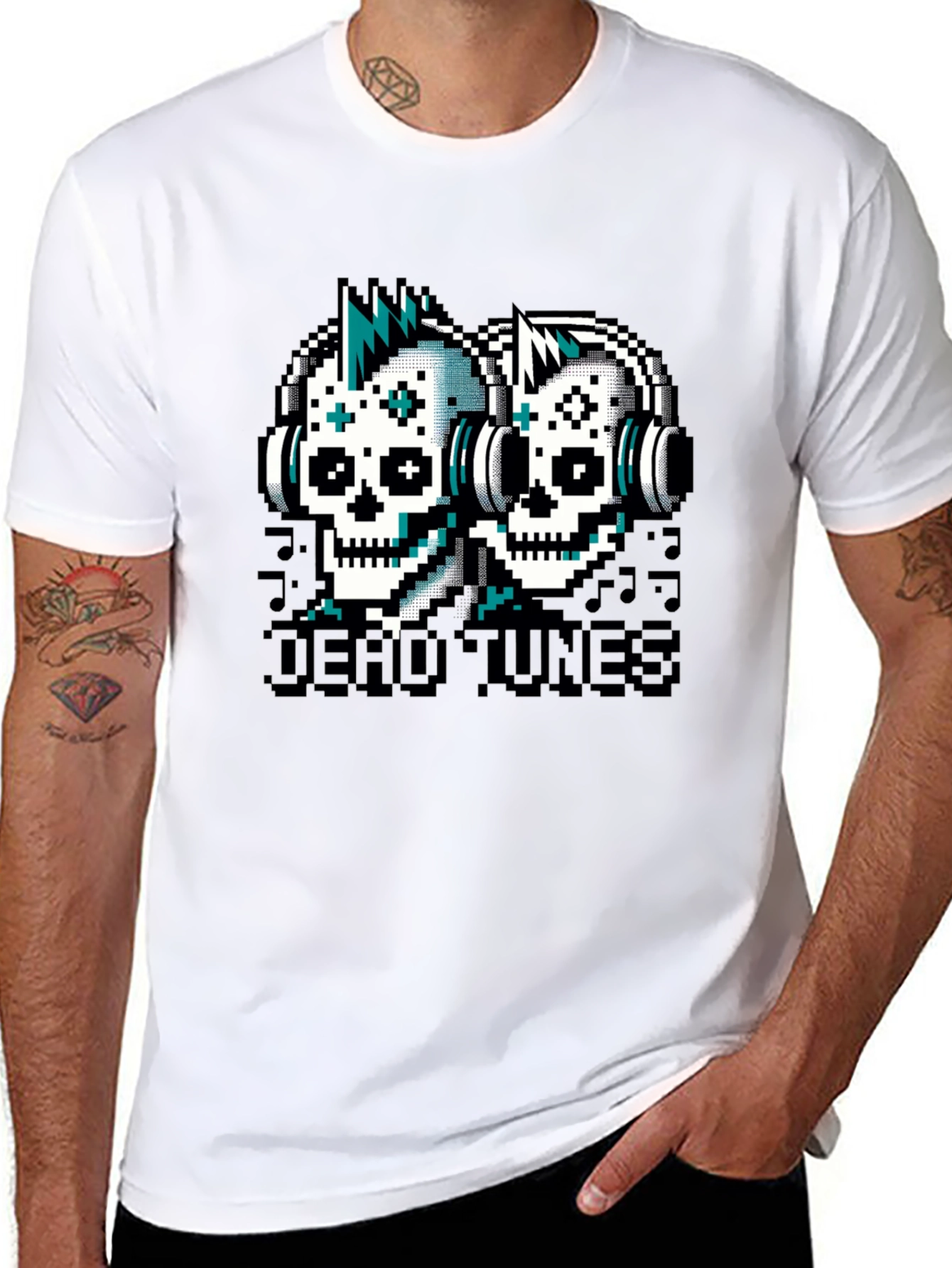 Dead Tunes Graphic Tee - Pixel Skull Headphones