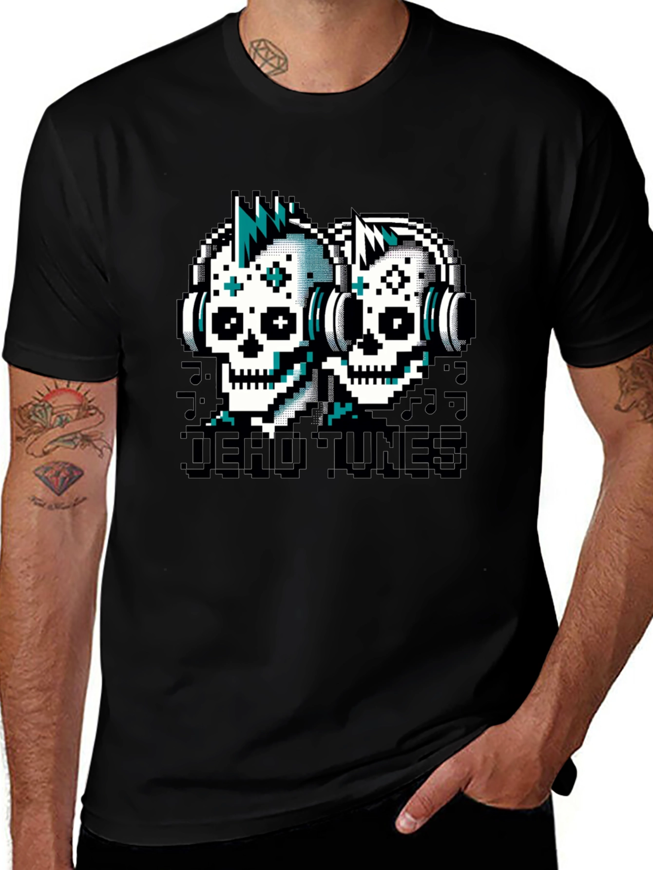 Dead Tunes Graphic Tee - Pixel Skull Headphones