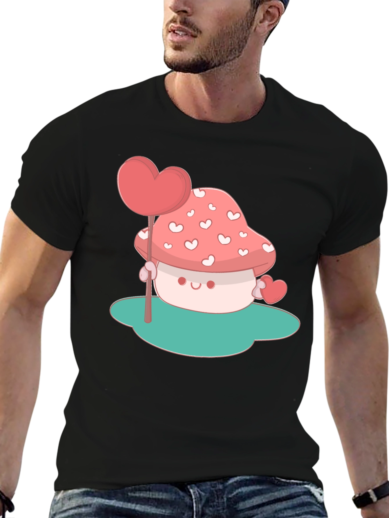 Heart Mushroom Graphic Tee - Cute & Unique
