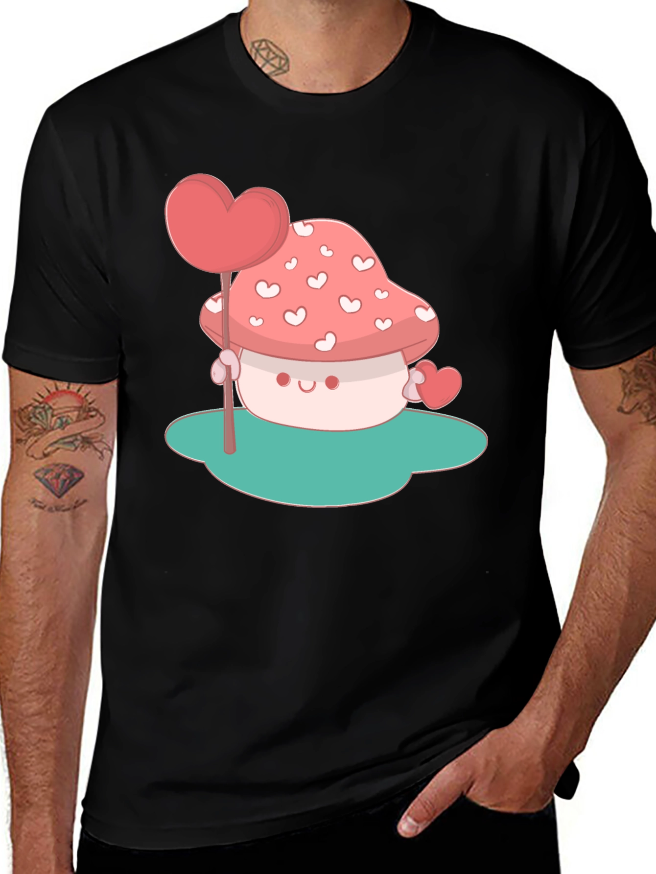 Heart Mushroom Graphic Tee - Cute & Unique