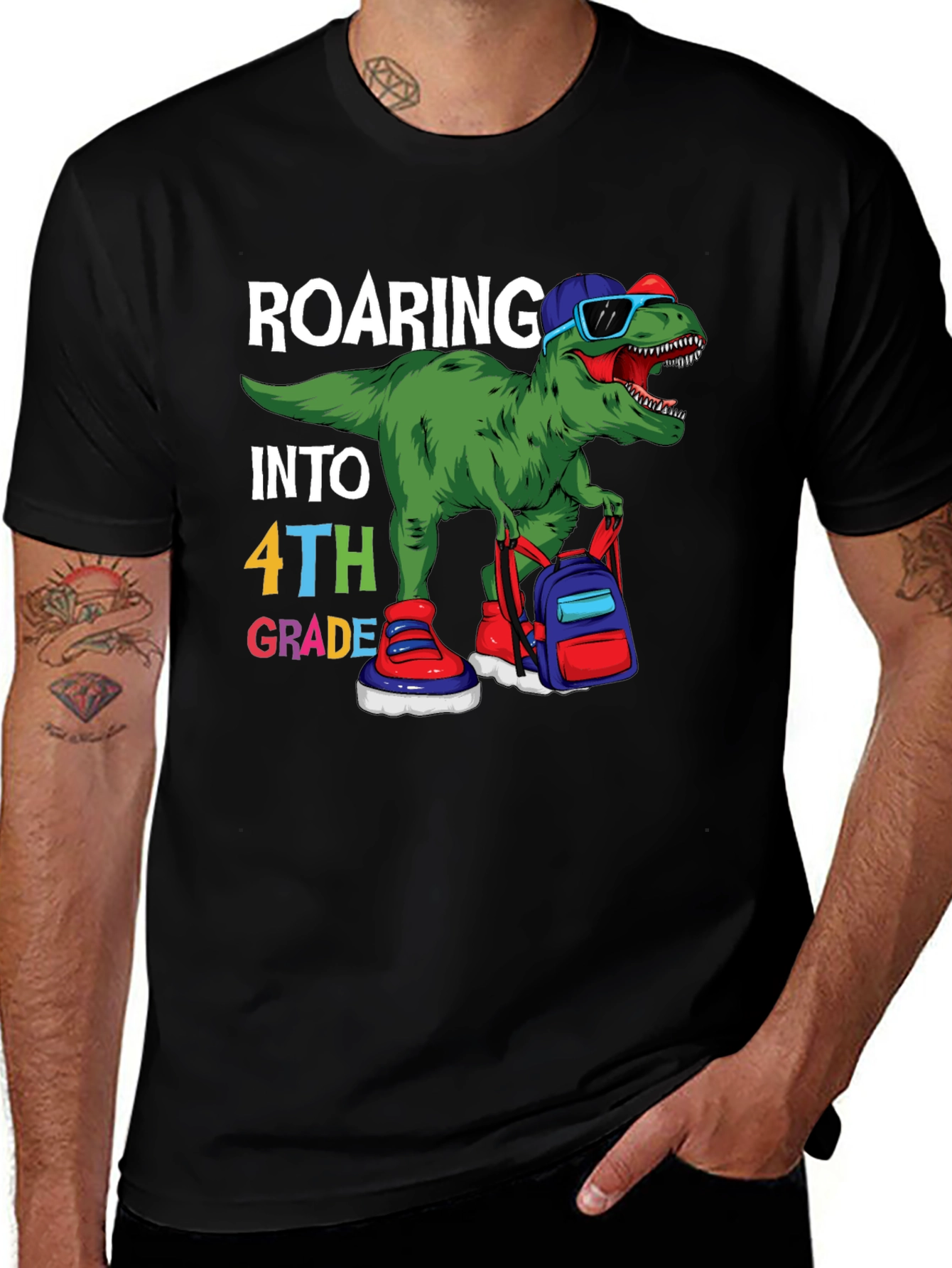 Roaring Into 4th Grade T-Shirt Dinosaur Back to School