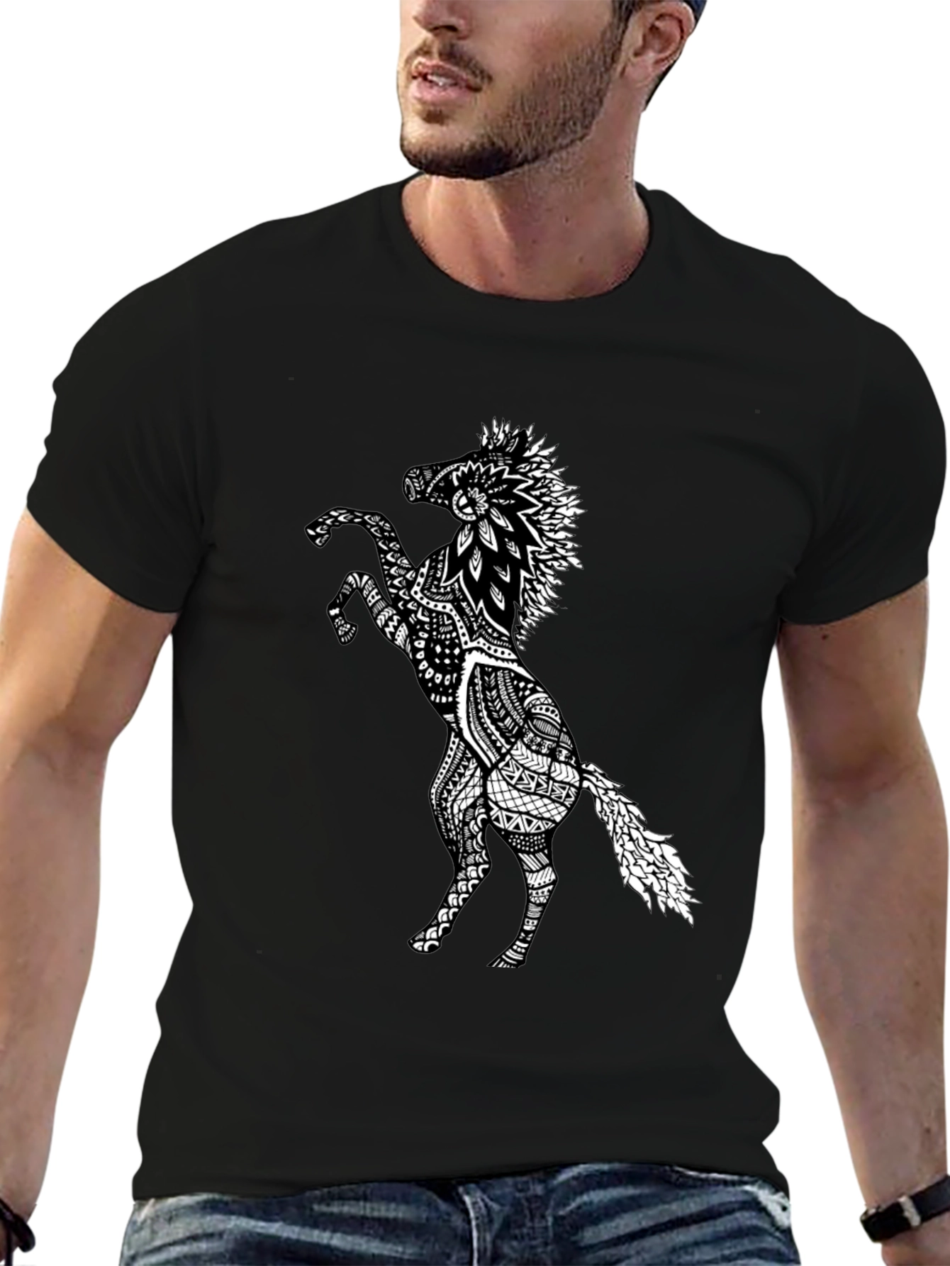 Black Horse Graphic Tee - Unique Print