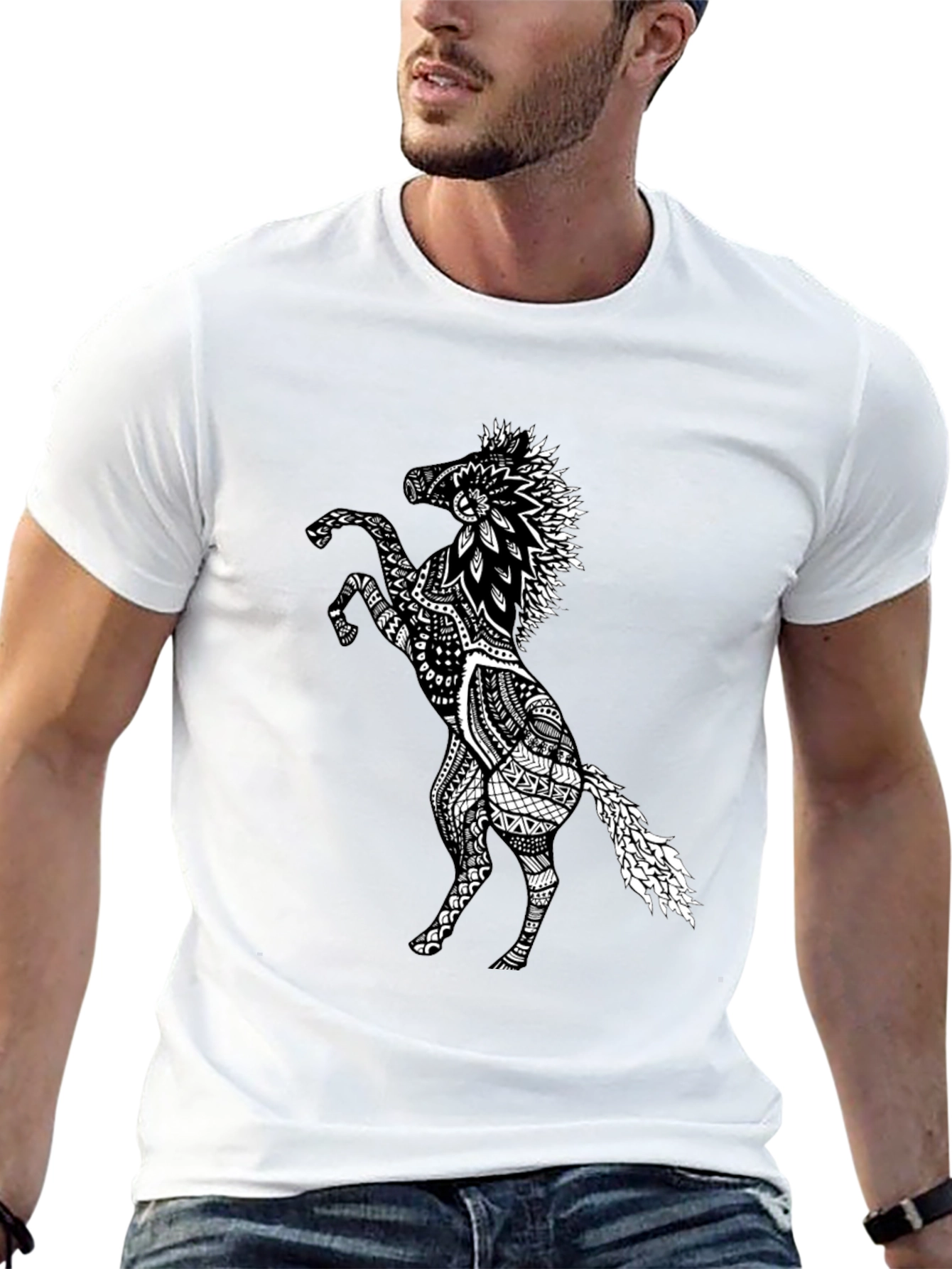 Black Horse Graphic Tee - Unique Print