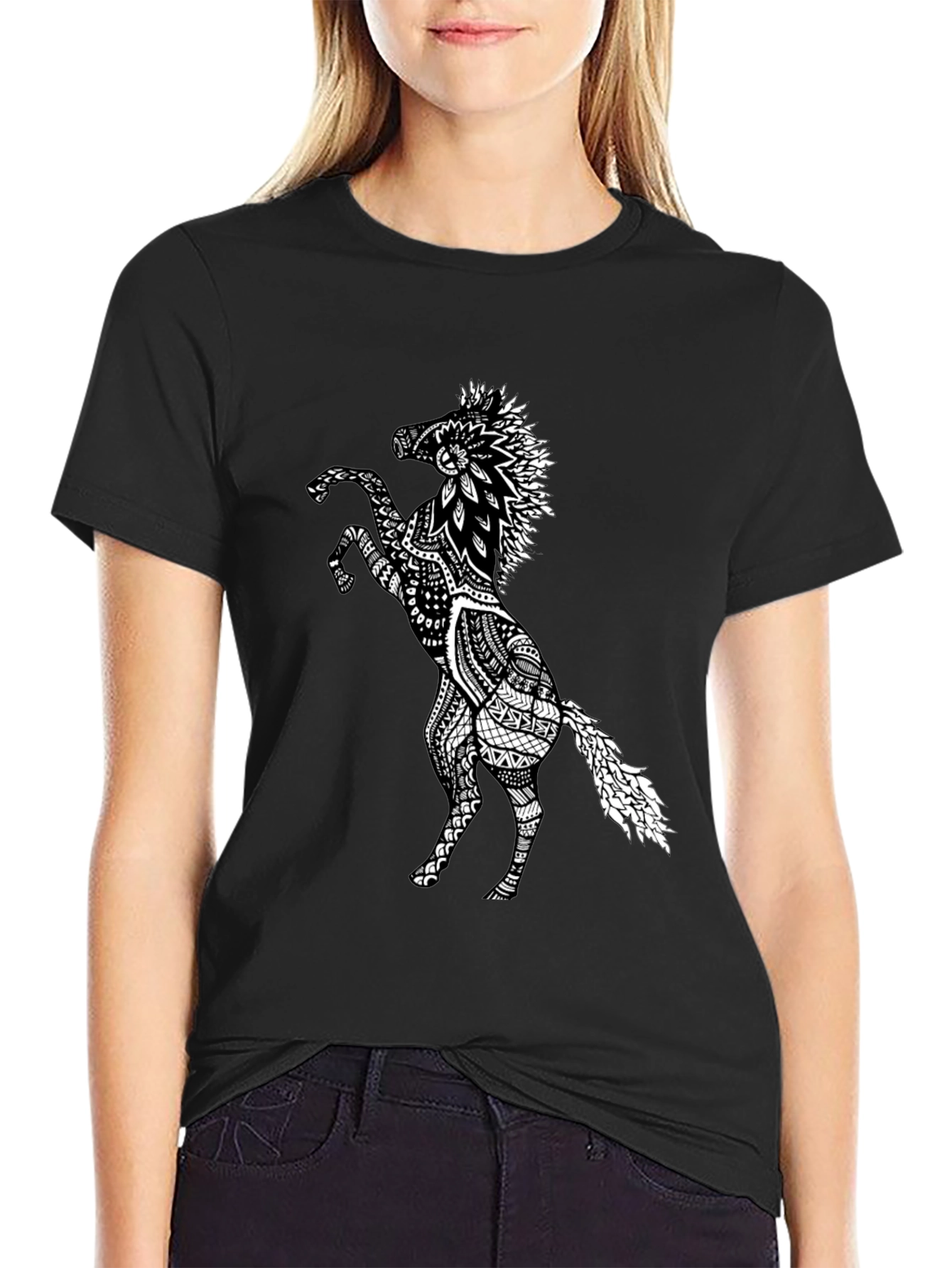 Black Horse Graphic Tee - Unique Print