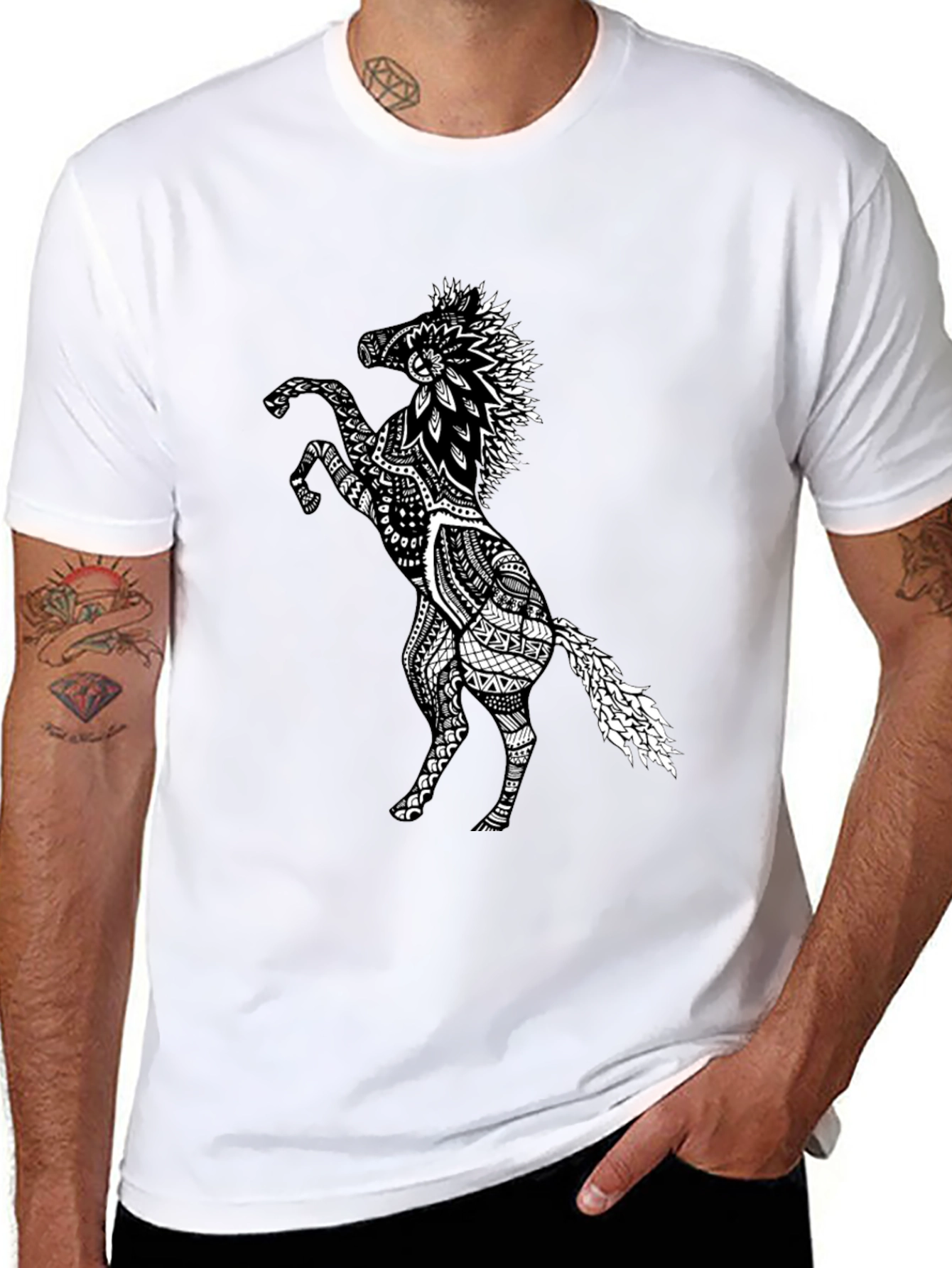 Black Horse Graphic Tee - Unique Print