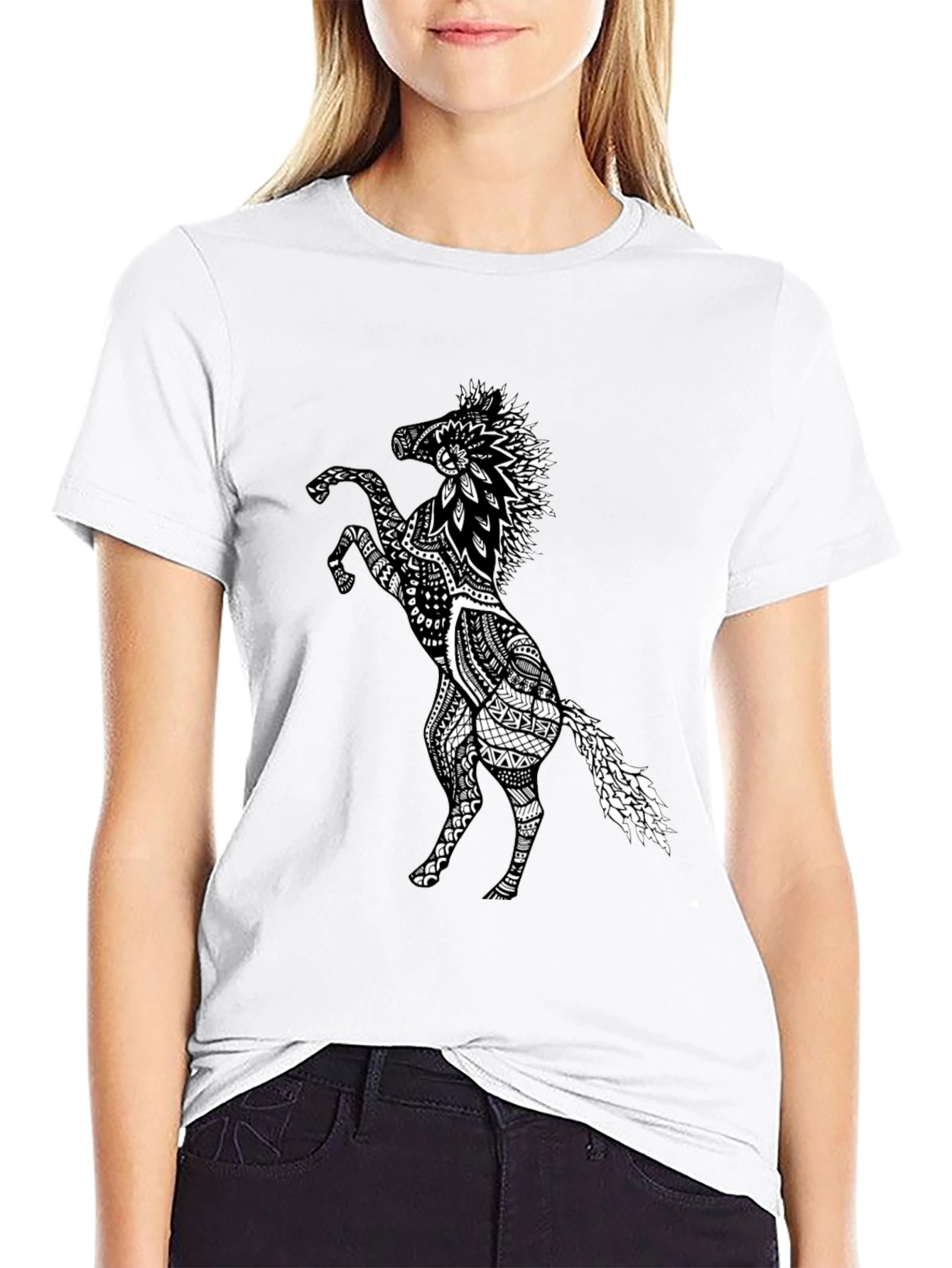 Black Horse Graphic Tee - Unique Print