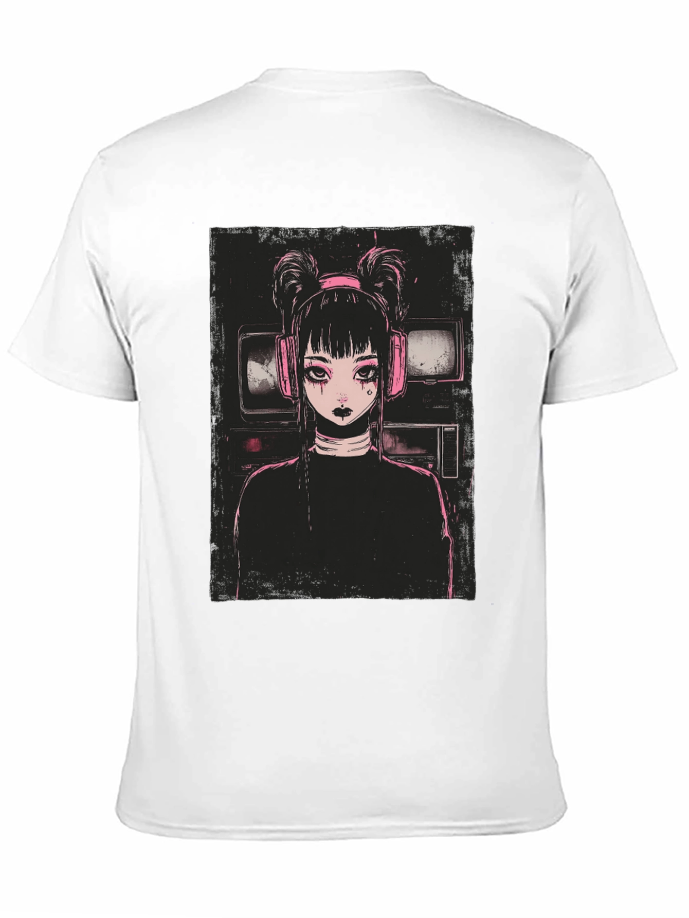 Anime Girl Graphic Tee - Black Cotton Blend