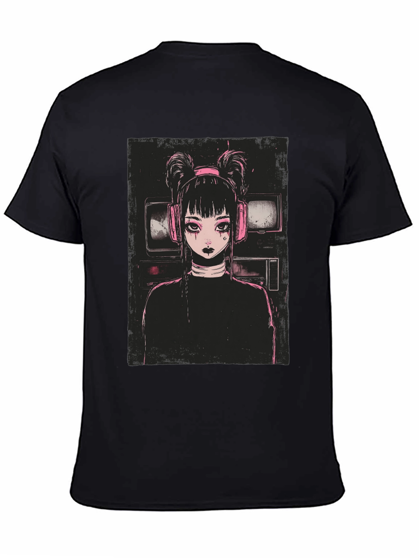 Anime Girl Graphic Tee - Black Cotton Blend