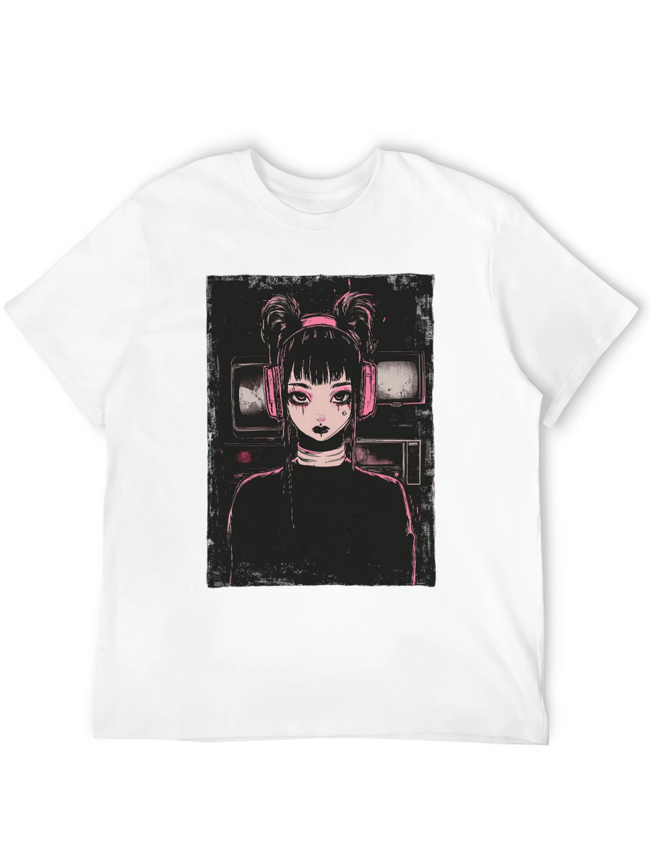 Anime Girl Graphic Tee - Black Cotton Blend