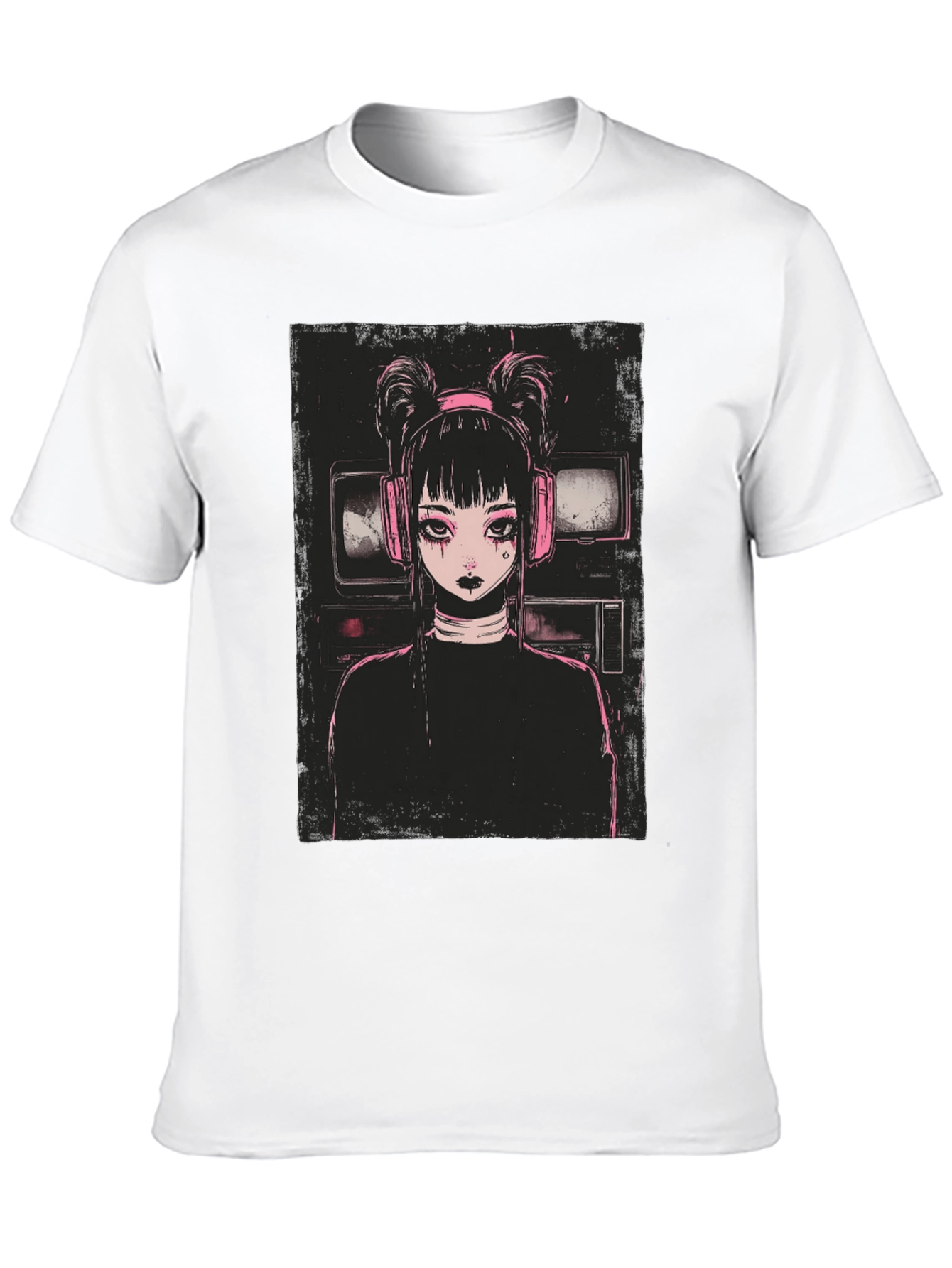 Anime Girl Graphic Tee - Black Cotton Blend