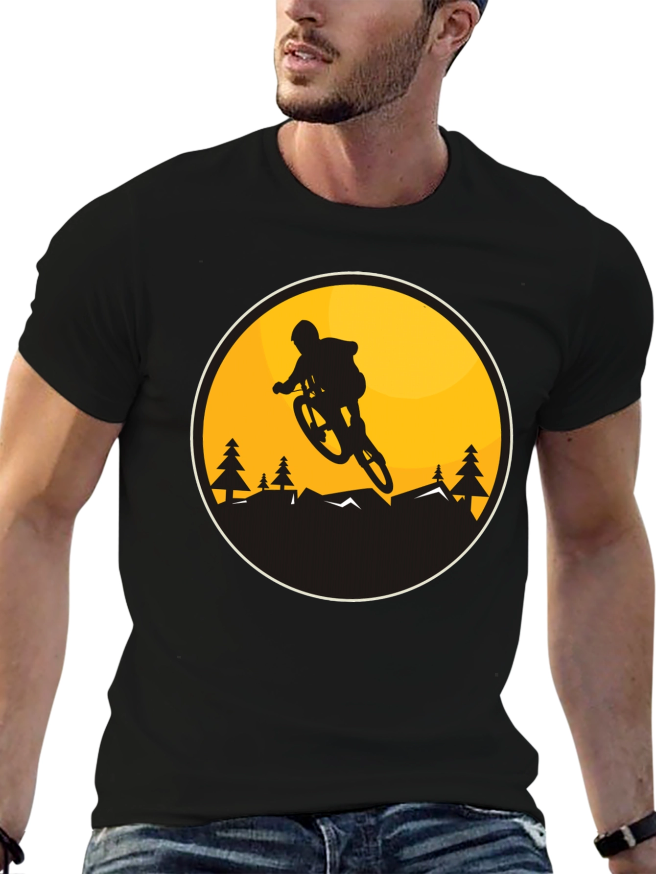 Mountain Biker Graphic Tee - Black Cotton Blend
