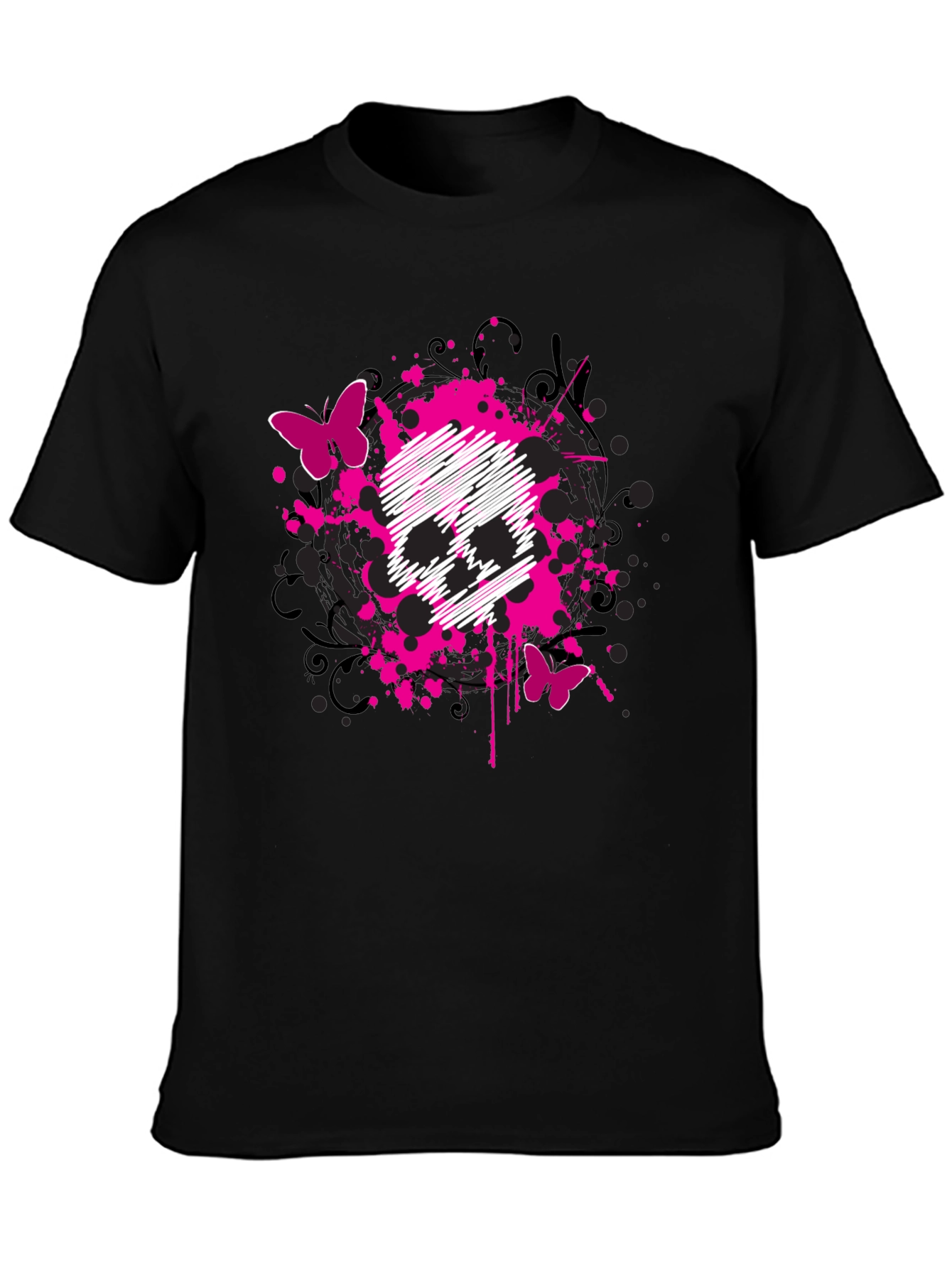 Skull & Butterfly Graphic Print T-Shirt