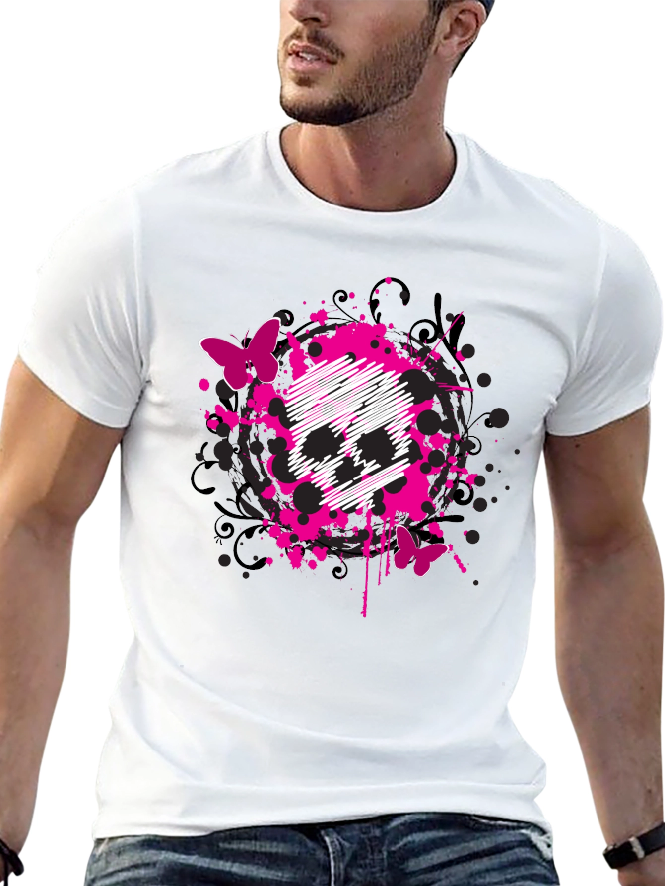 Skull & Butterfly Graphic Print T-Shirt