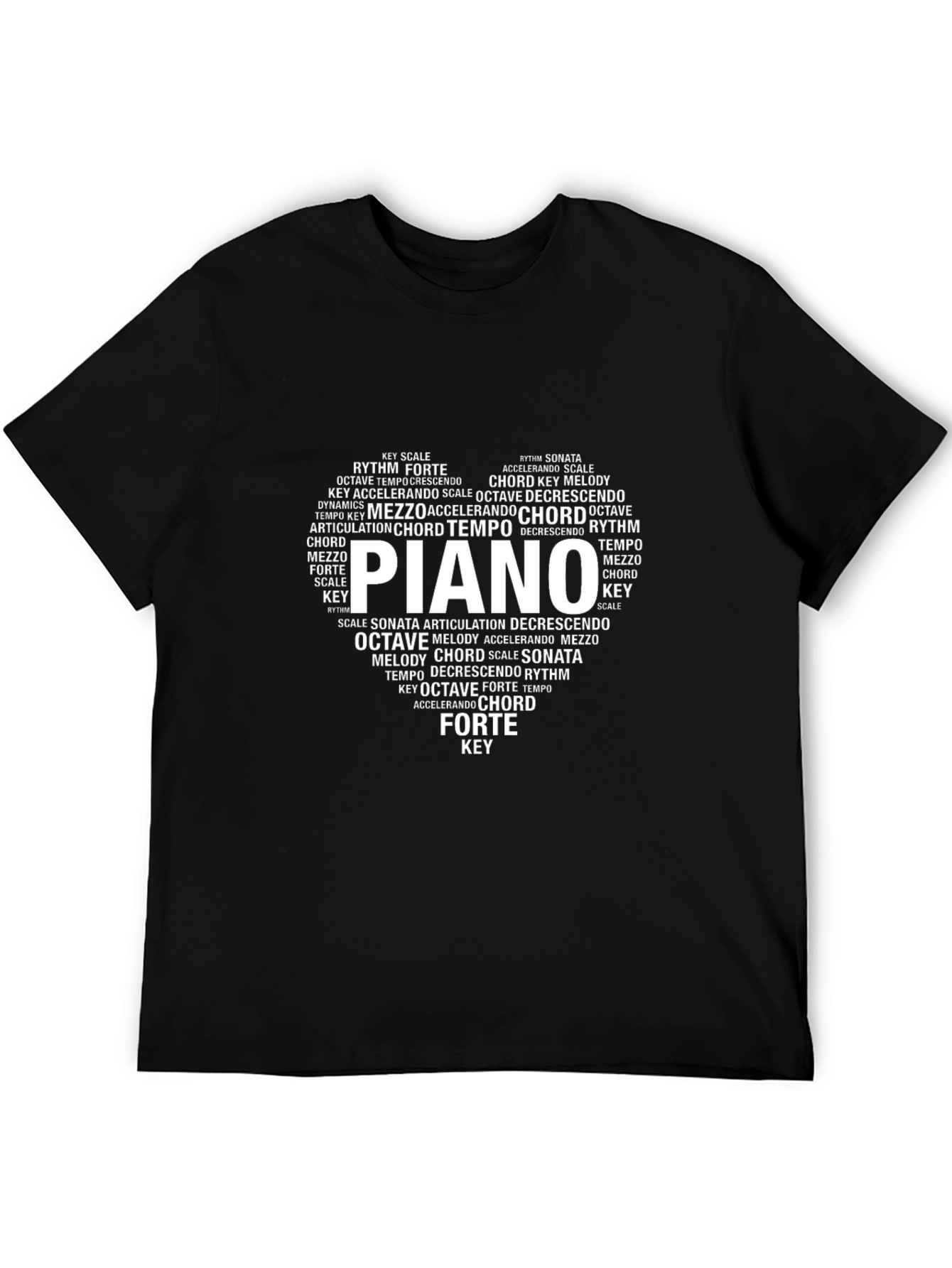 Piano Music Lover T-Shirt - Word Art Heart