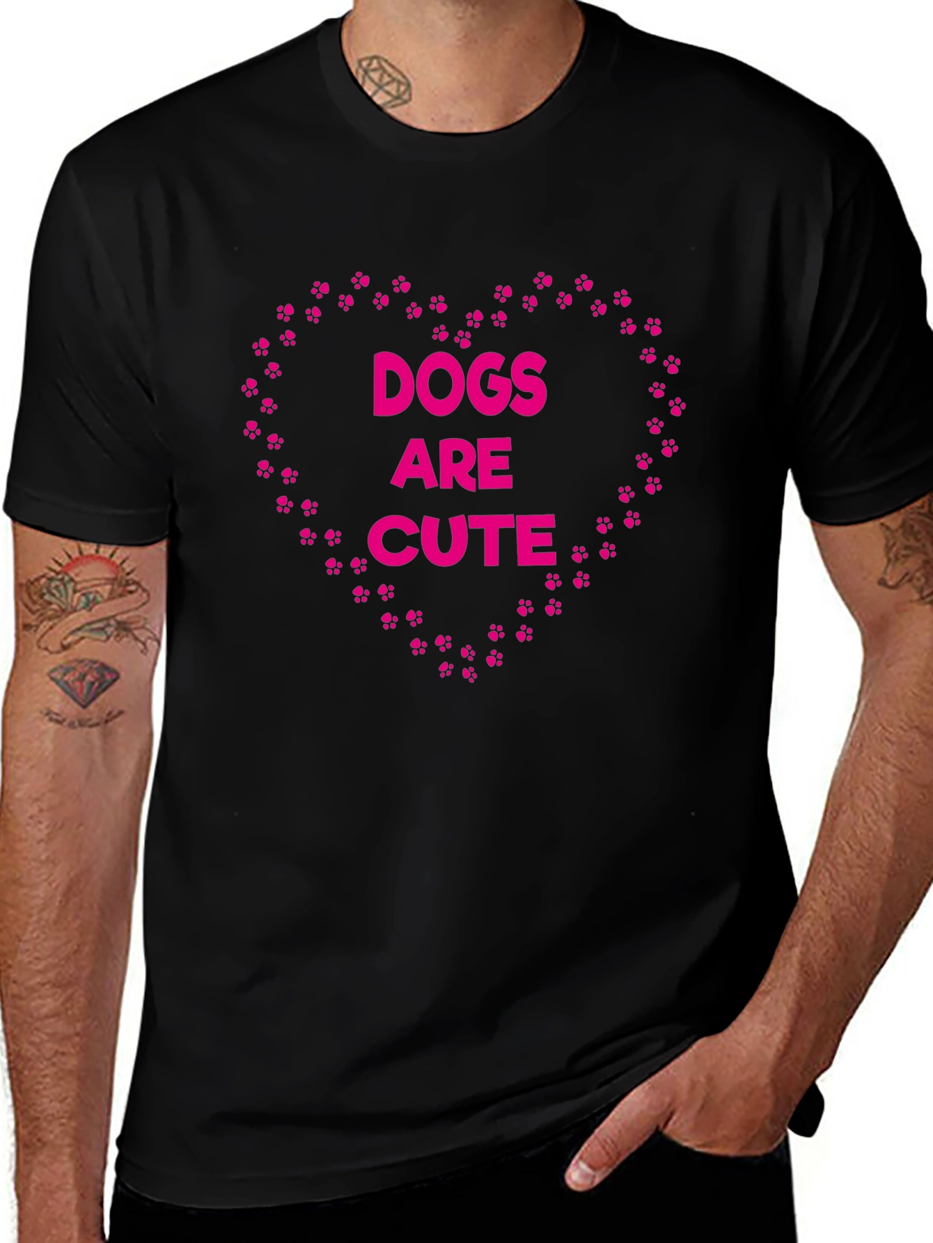 Dogs Are Cute T-Shirt - Paw Print Heart Design