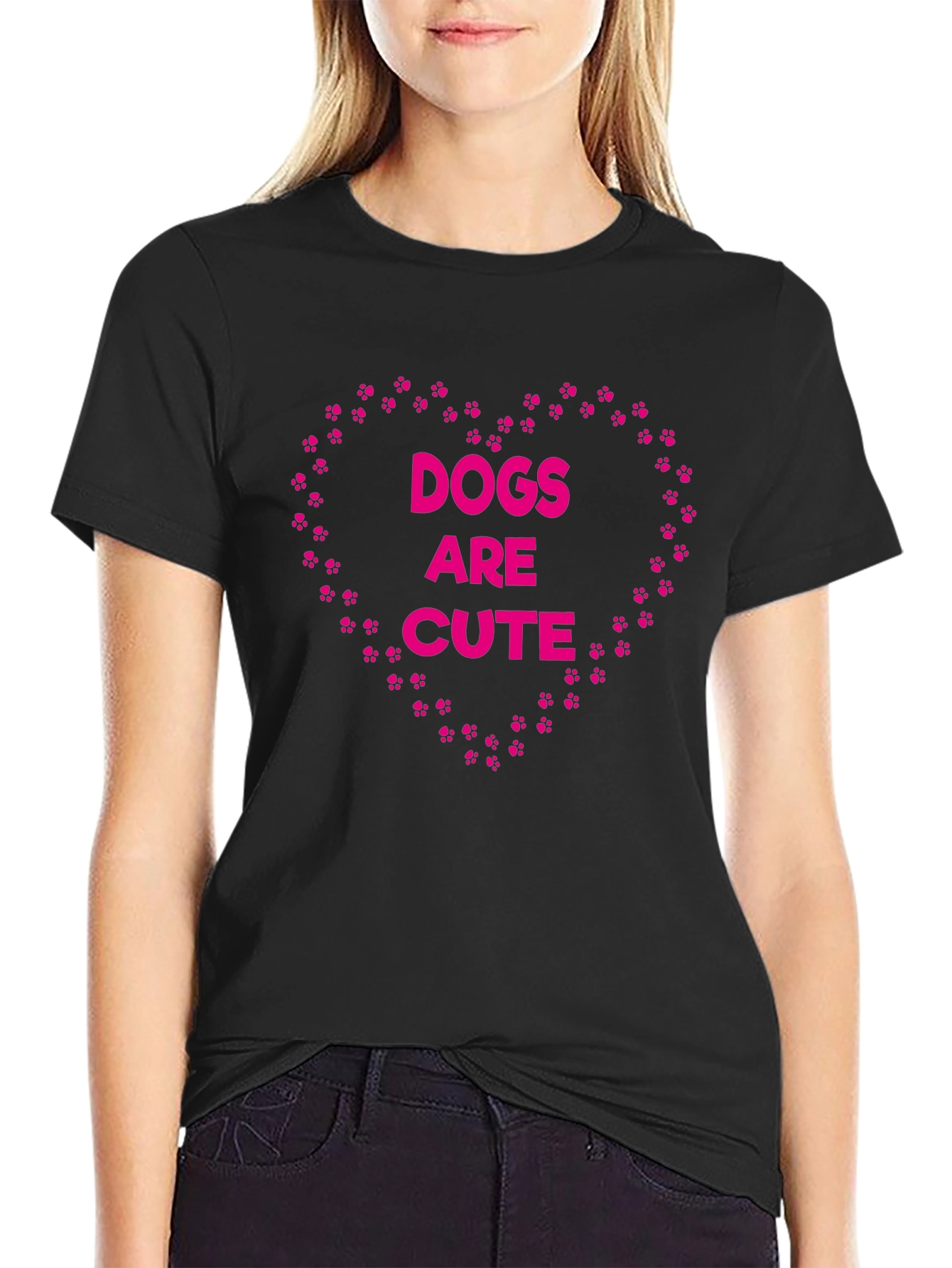 Dogs Are Cute T-Shirt - Paw Print Heart Design