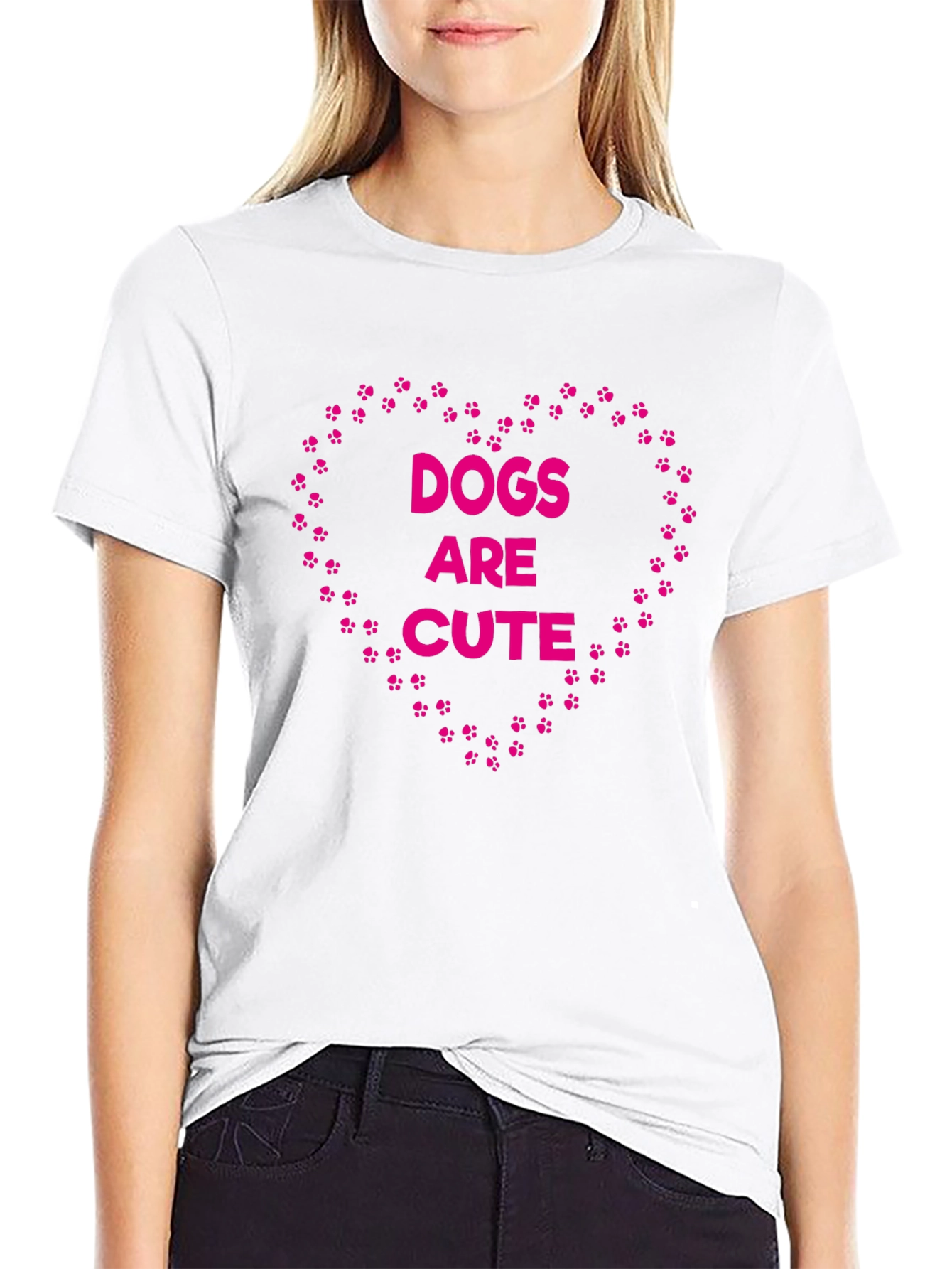Dogs Are Cute T-Shirt - Paw Print Heart Design