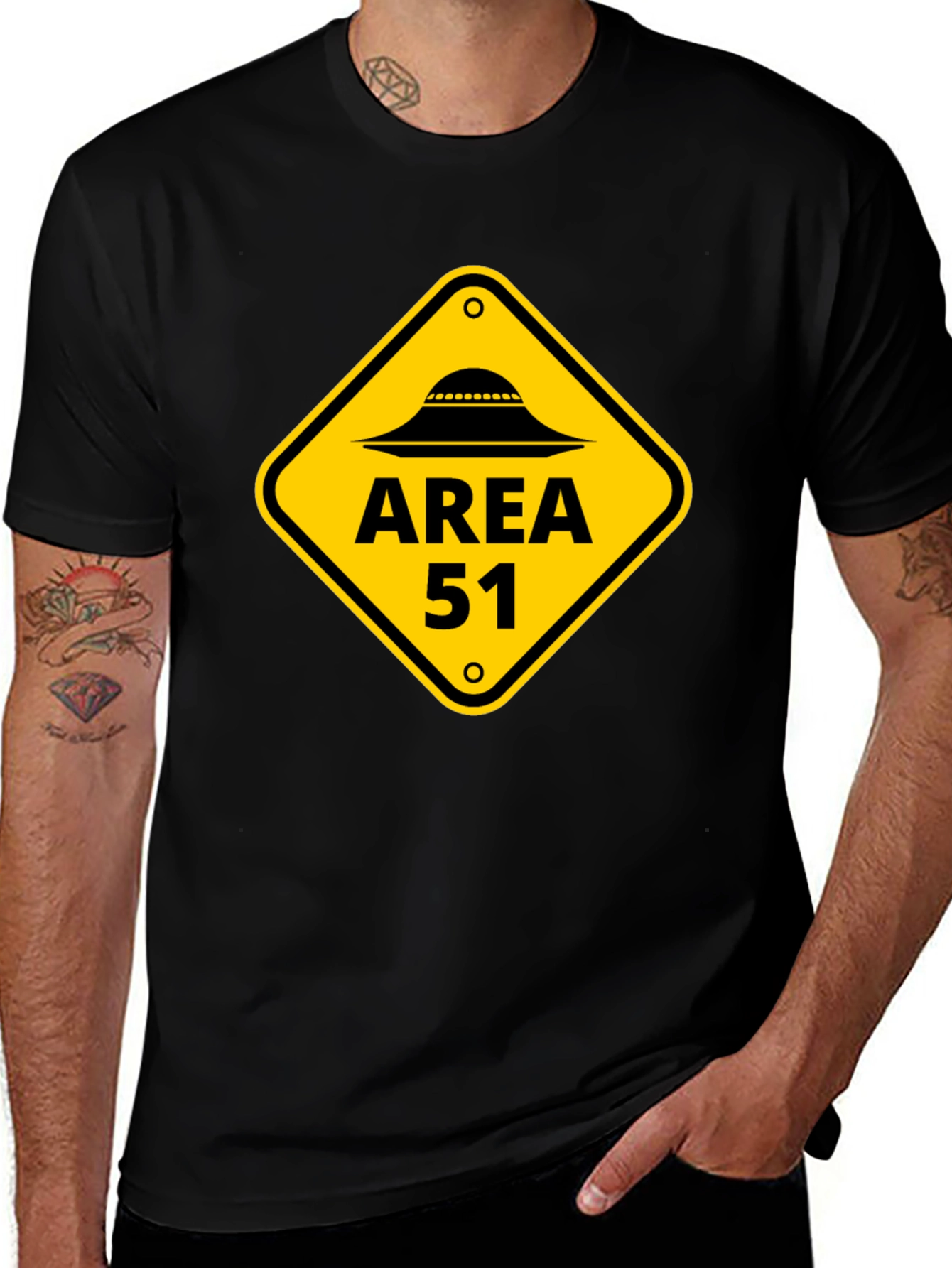 Area 51 Alien UFO Graphic Tee - Black Cotton
