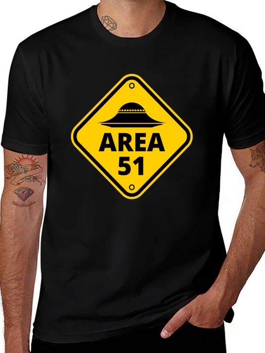 Area 51 Alien UFO Graphic Tee - Black Cotton