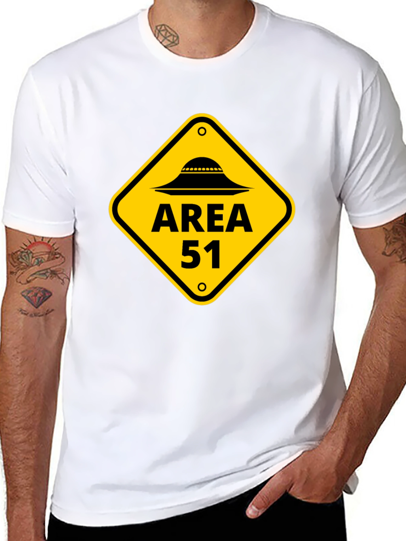 Area 51 Alien UFO Graphic Tee - Black Cotton