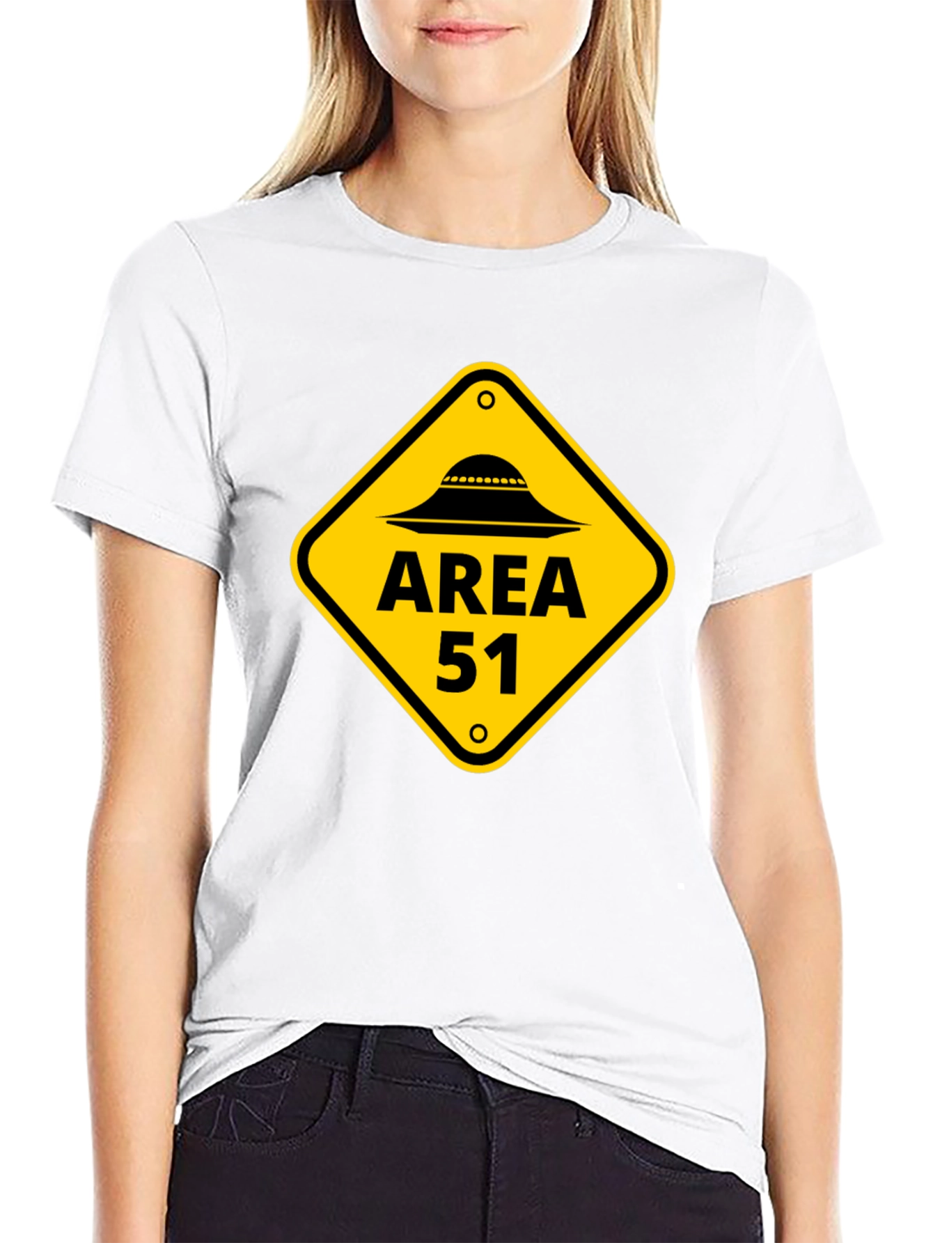 Area 51 Alien UFO Graphic Tee - Black Cotton