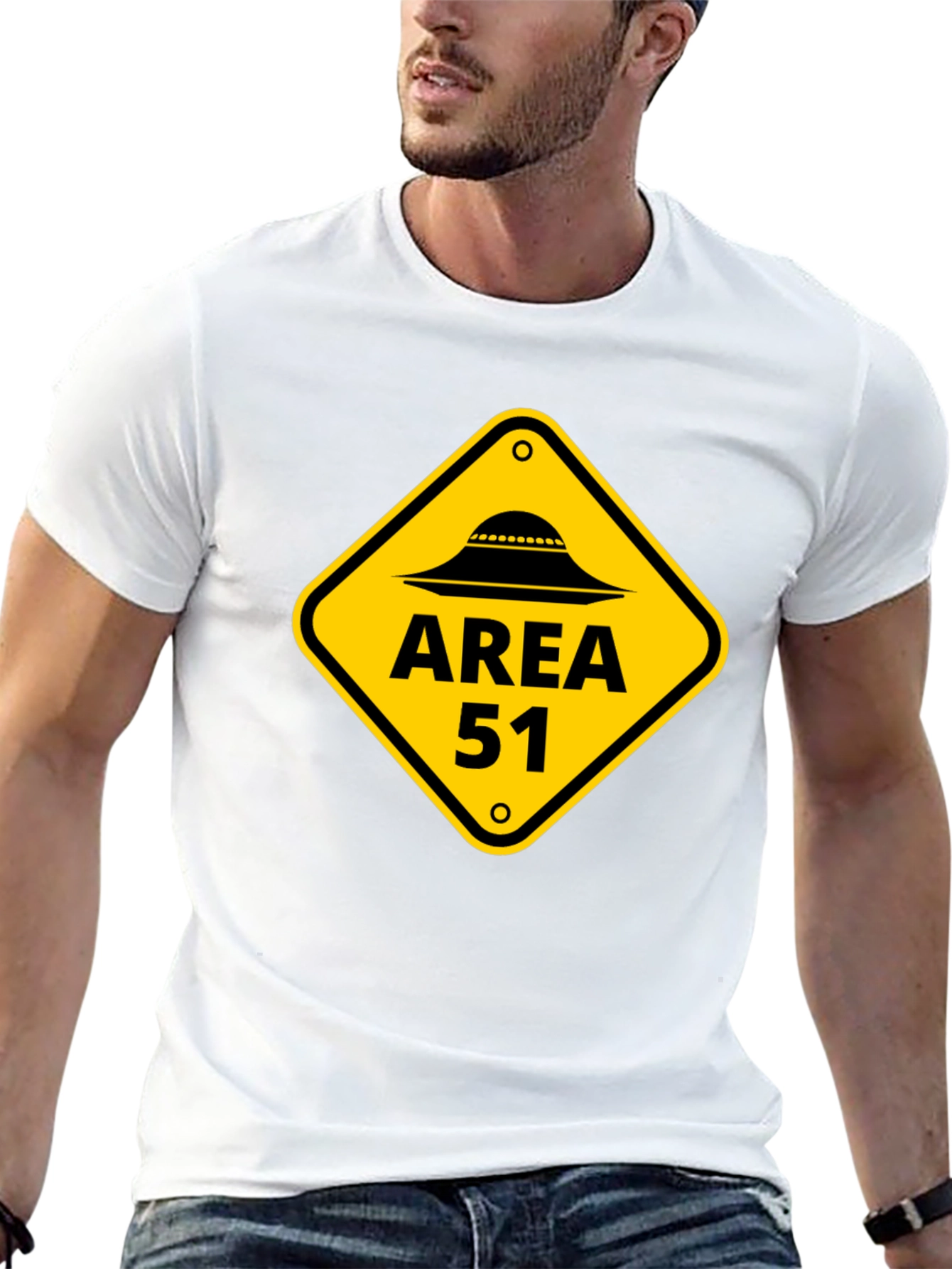 Area 51 Alien UFO Graphic Tee - Black Cotton